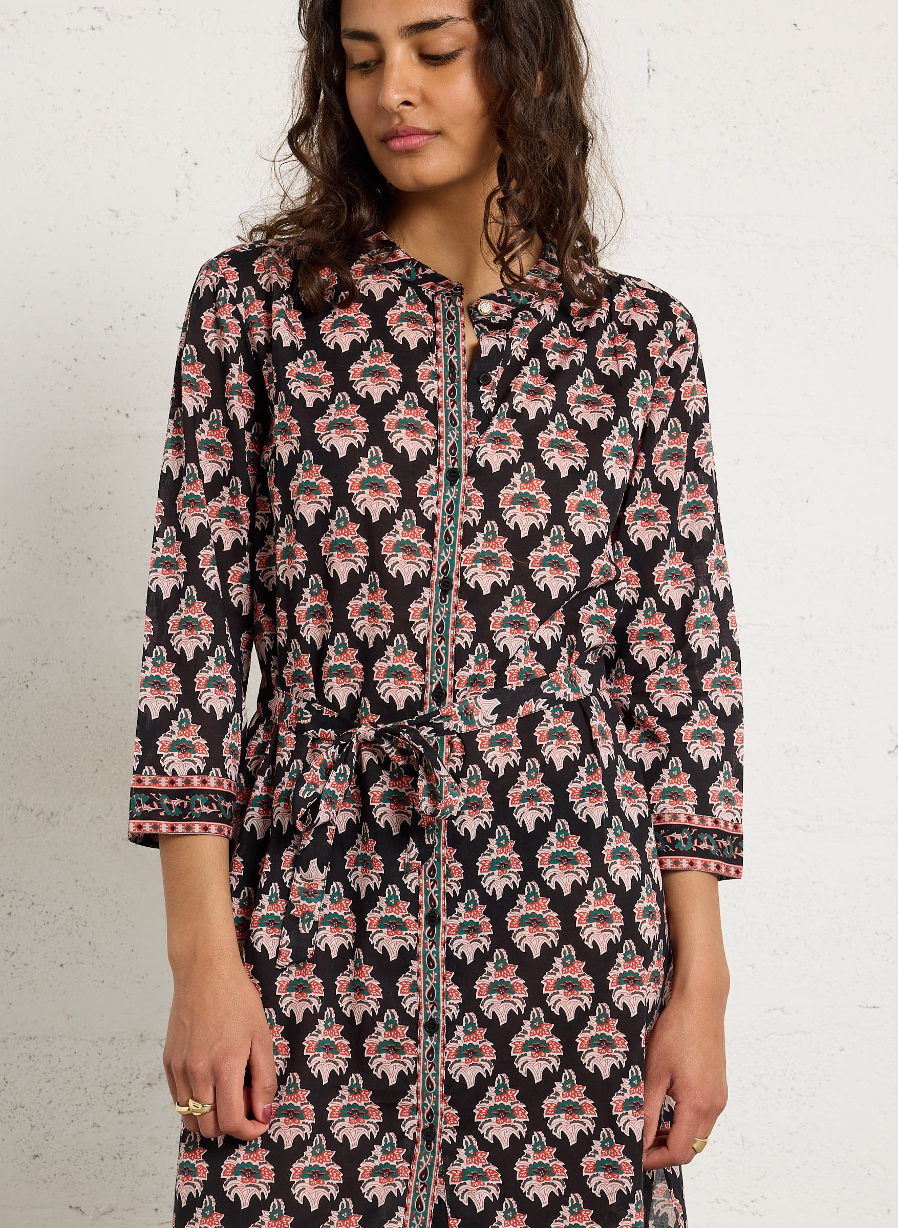 Robe longue droite ceinturée à motifs PETITE MENDIGOTE Multicolore