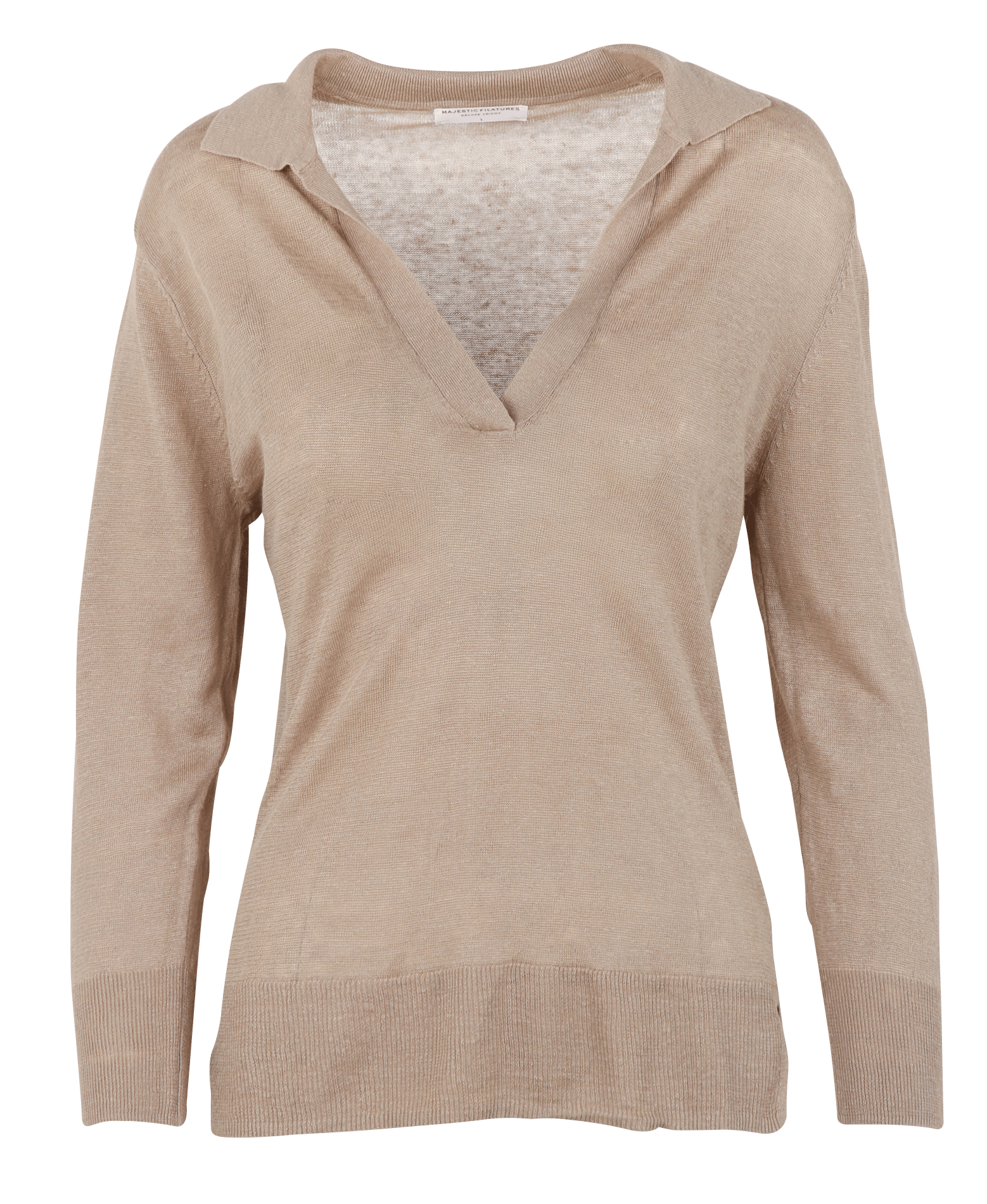 Rechte, linnen trui met V-hals MAJESTIC FILATURES Beige