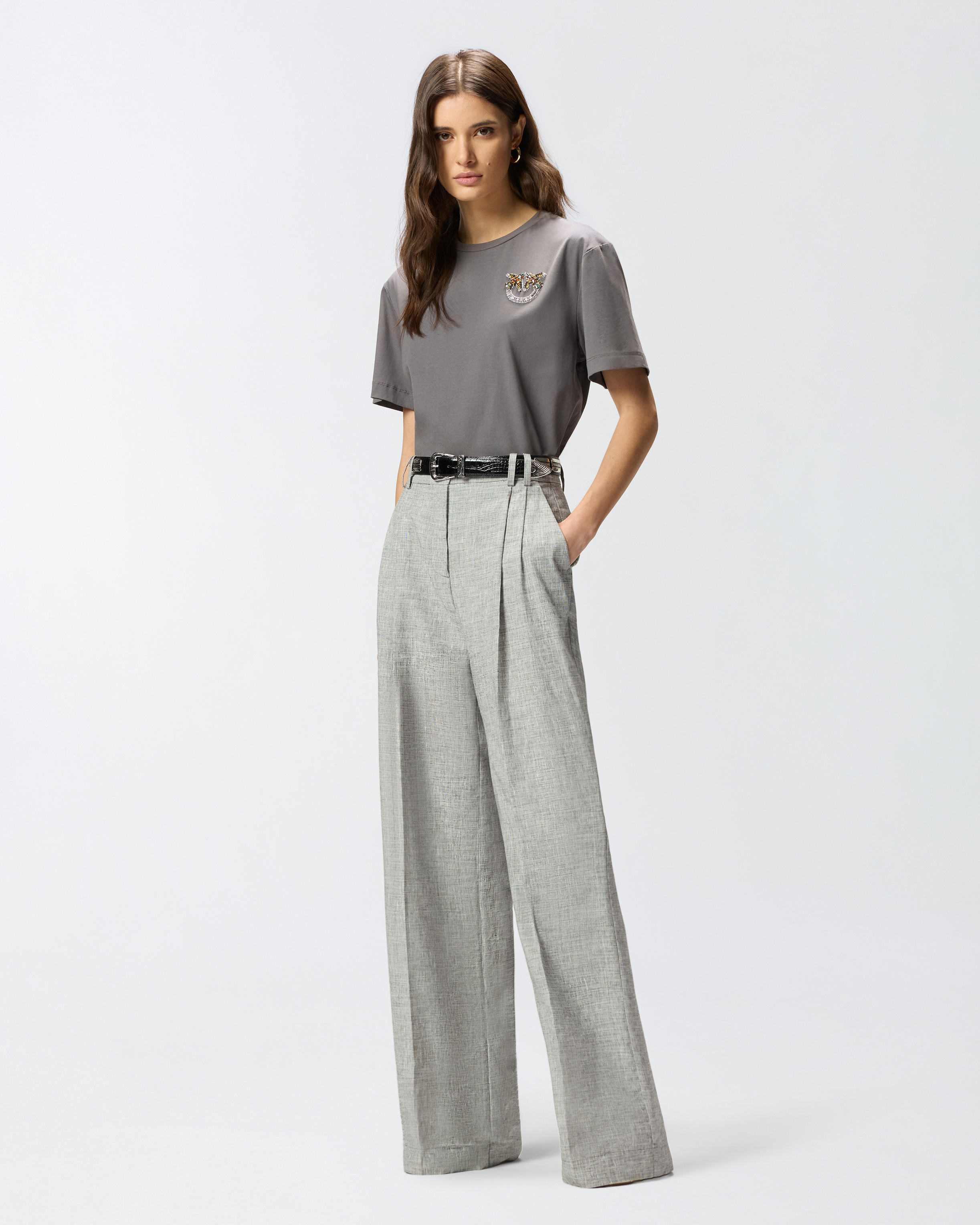 T-shirt avec application bijou love birds PINKO Gris