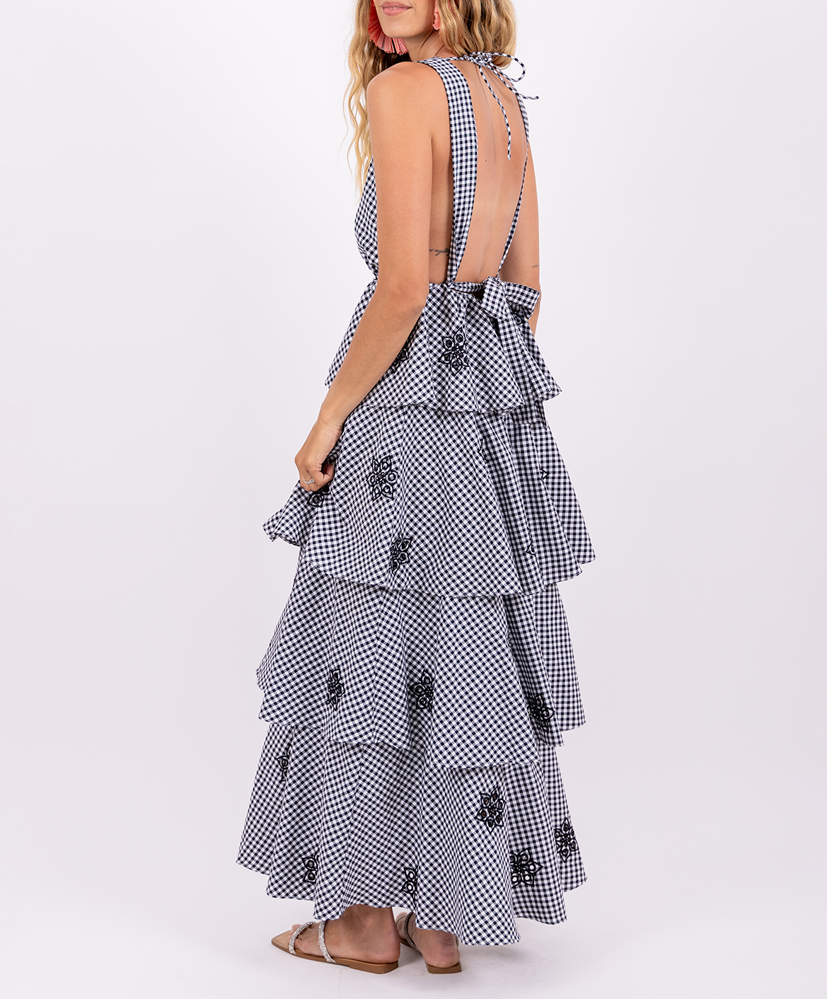 Langes Vichy Maxikleid mit Volants SUNDRESS Schwarz