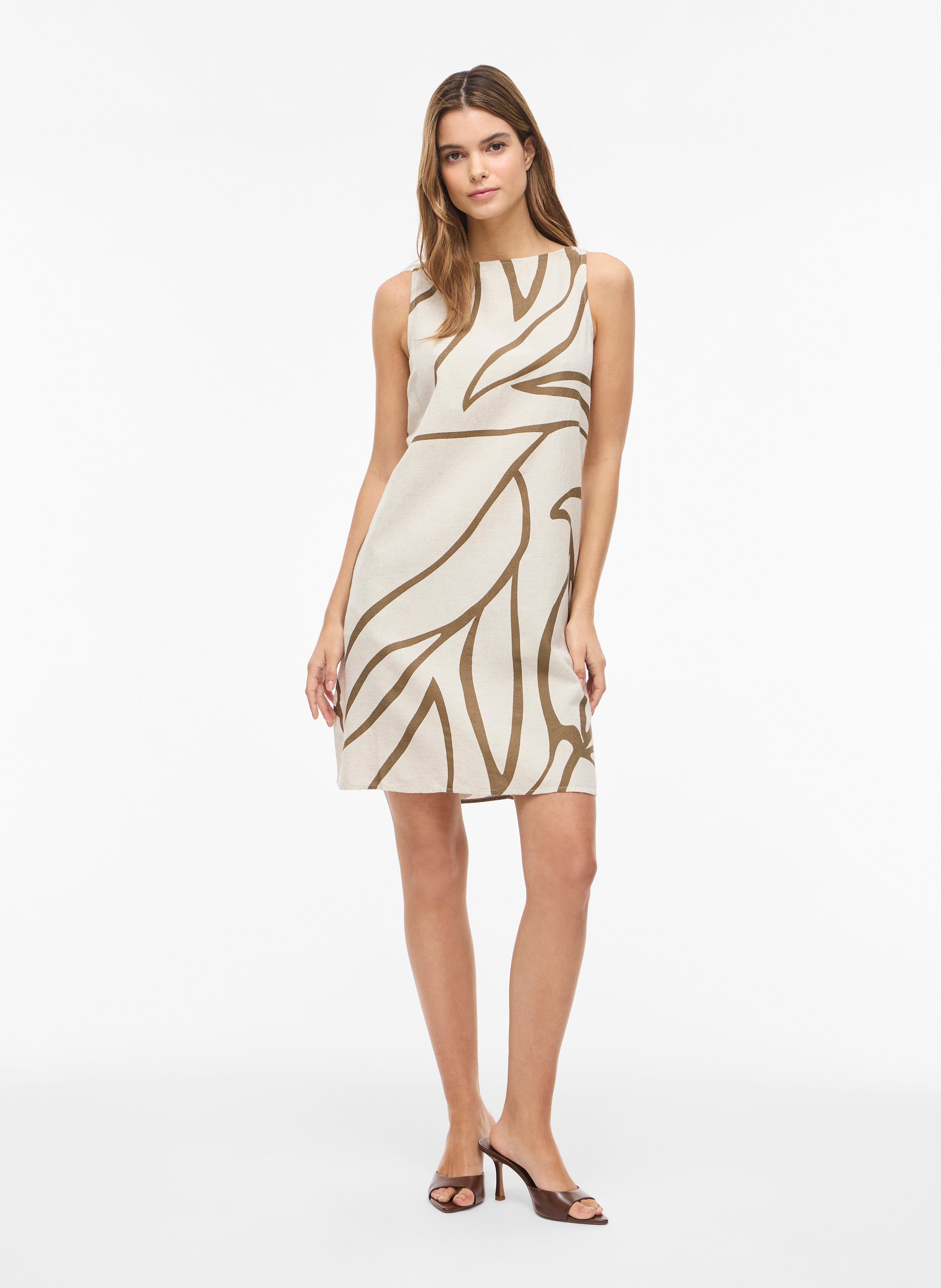 Robe courte col rond imprimée VILA Marron