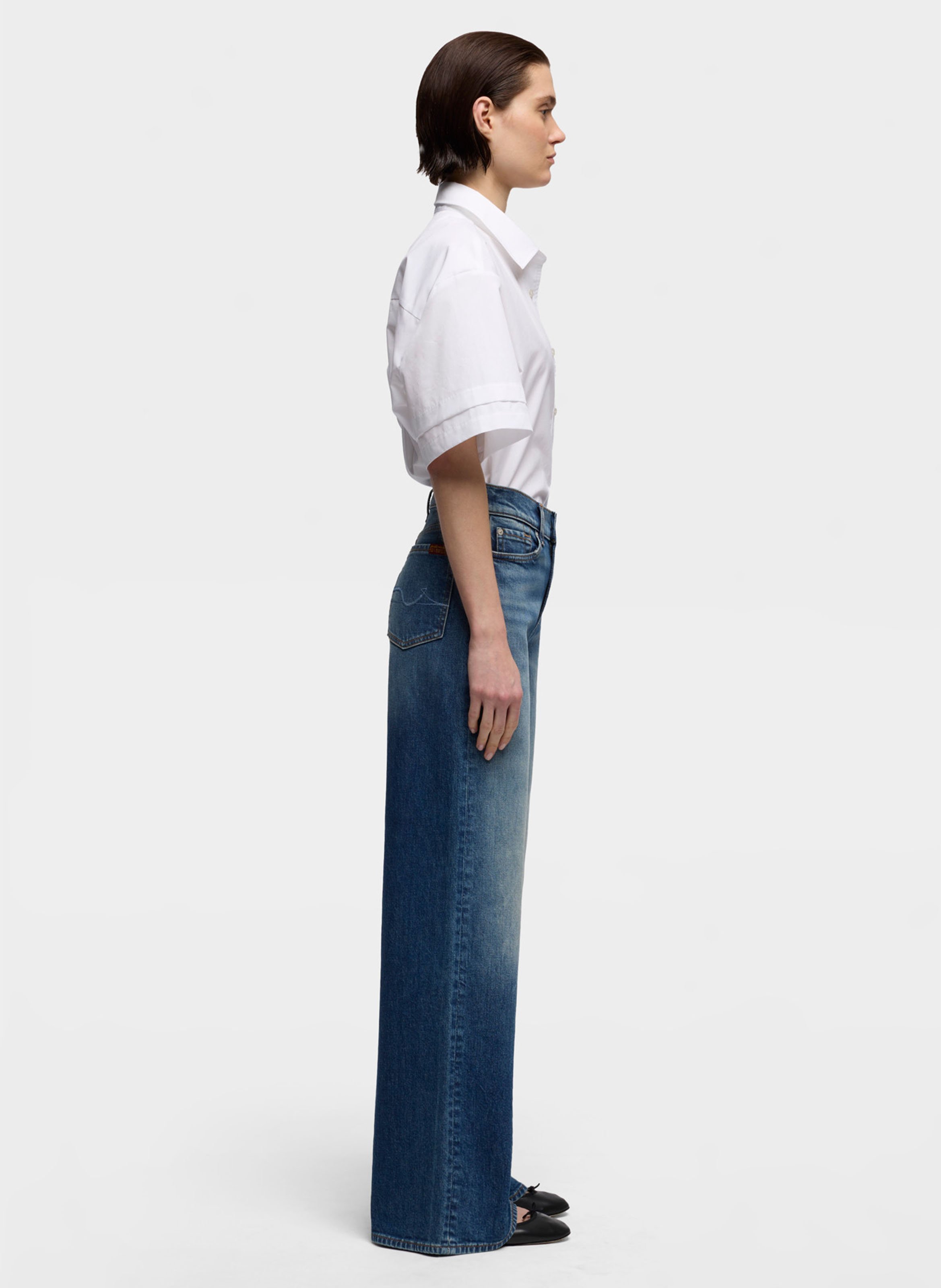 Weite High Waist Jeans in Stone-Washed-Optik 7 FOR ALL MANKIND Blau