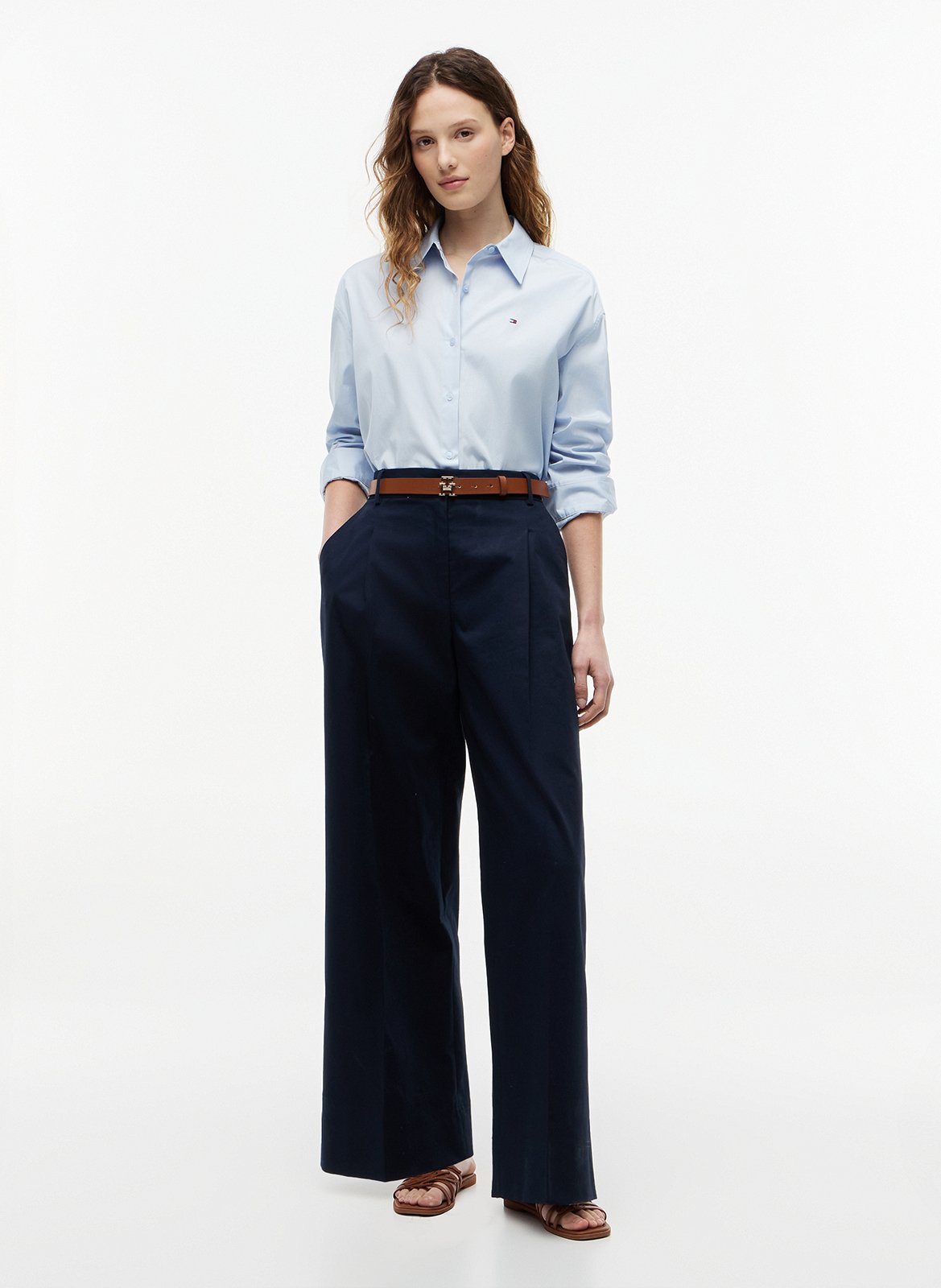 Einfarbiges gerade geschnittenes Hemd mit Knopfleiste TOMMY HILFIGER Blau