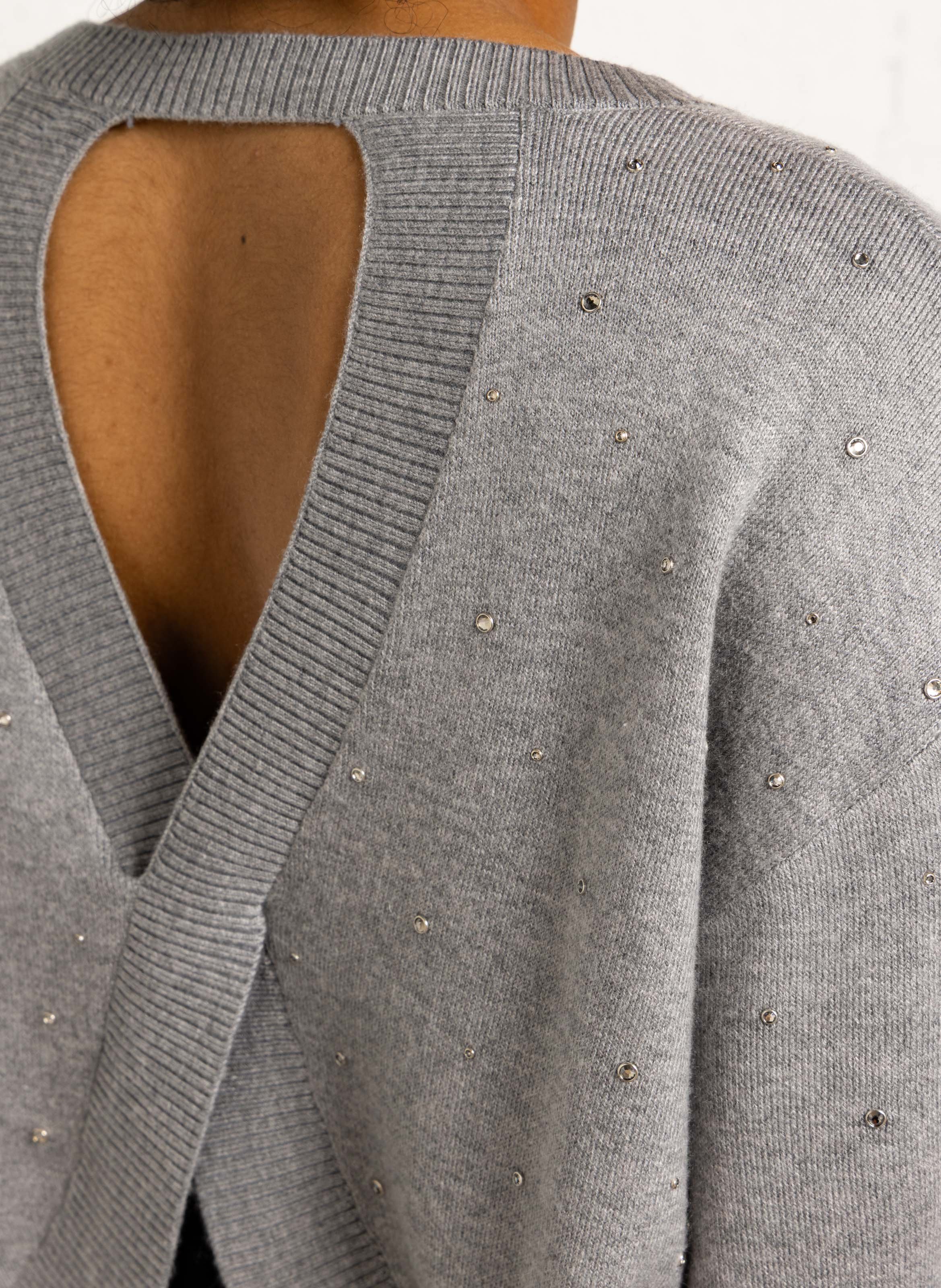 Pull à strass col rond SUNCOO Gris