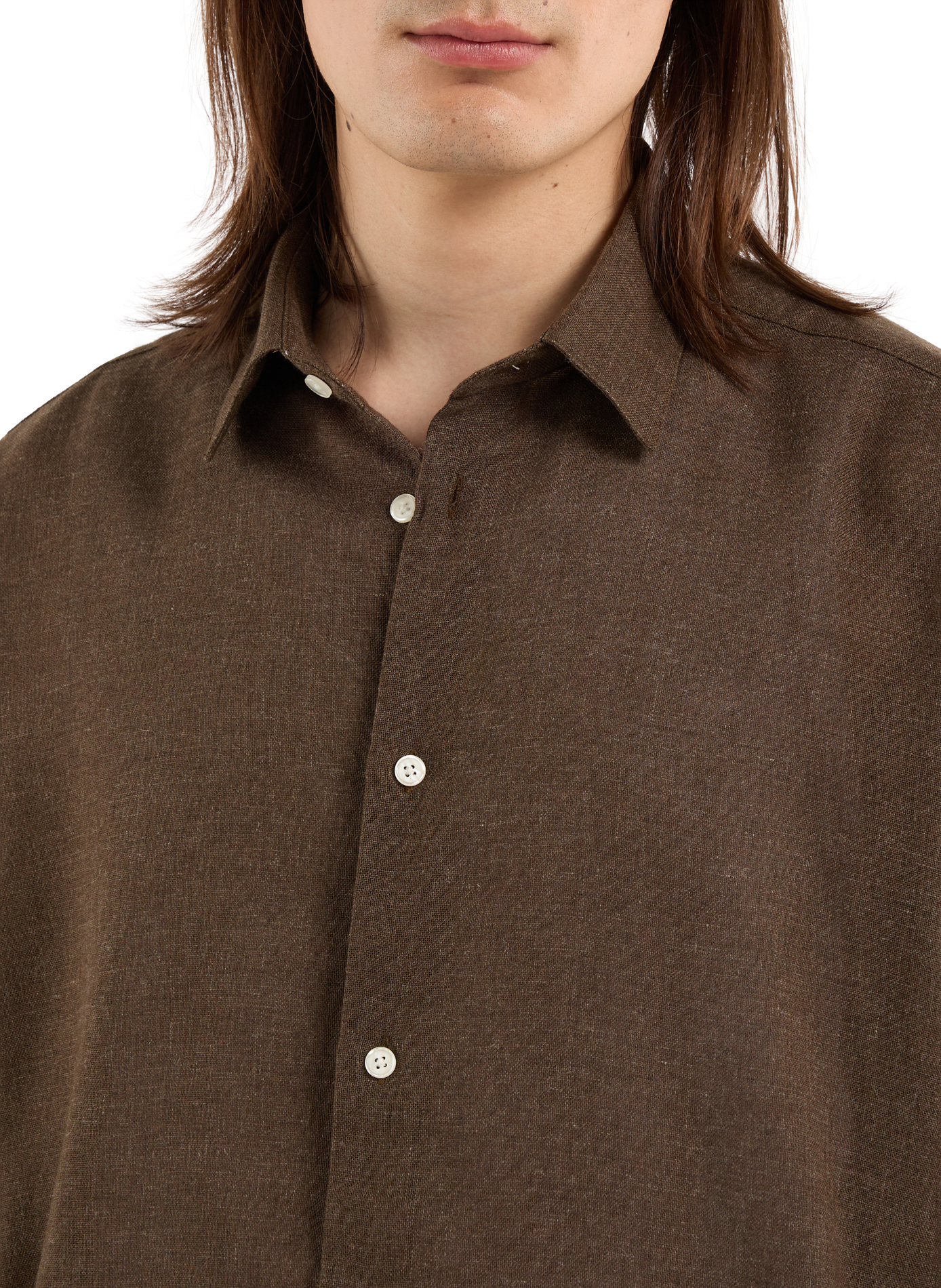 Solid straight button-up shirt SAISON 1865 Khaki