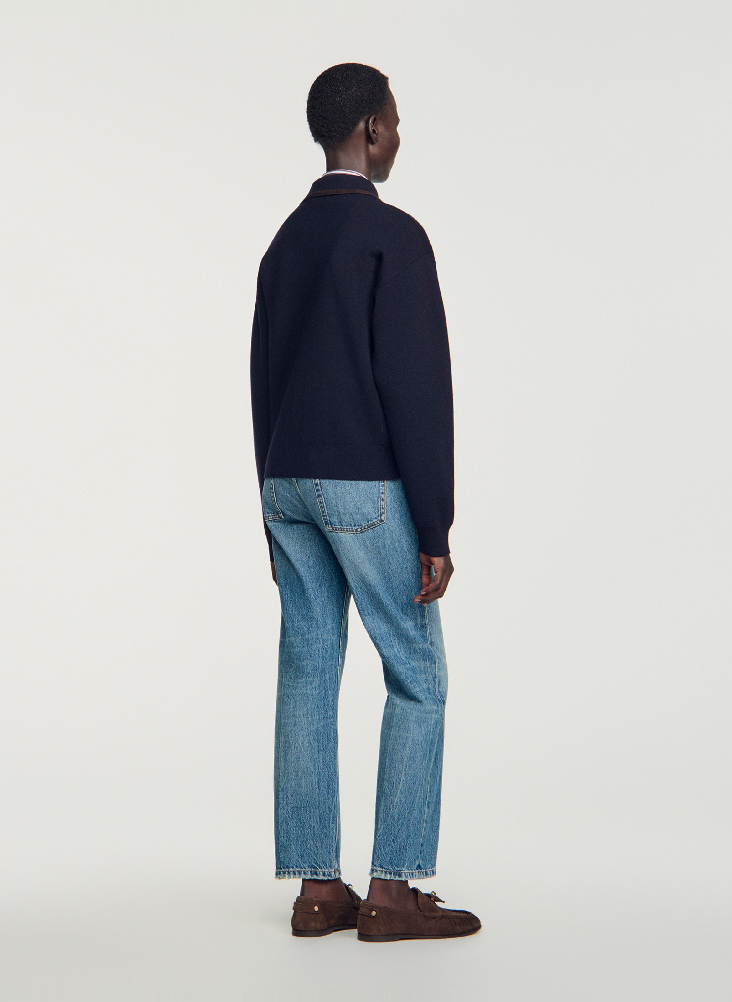 Gebreide coltrui met rits in effen gemengde wol SANDRO Blauw