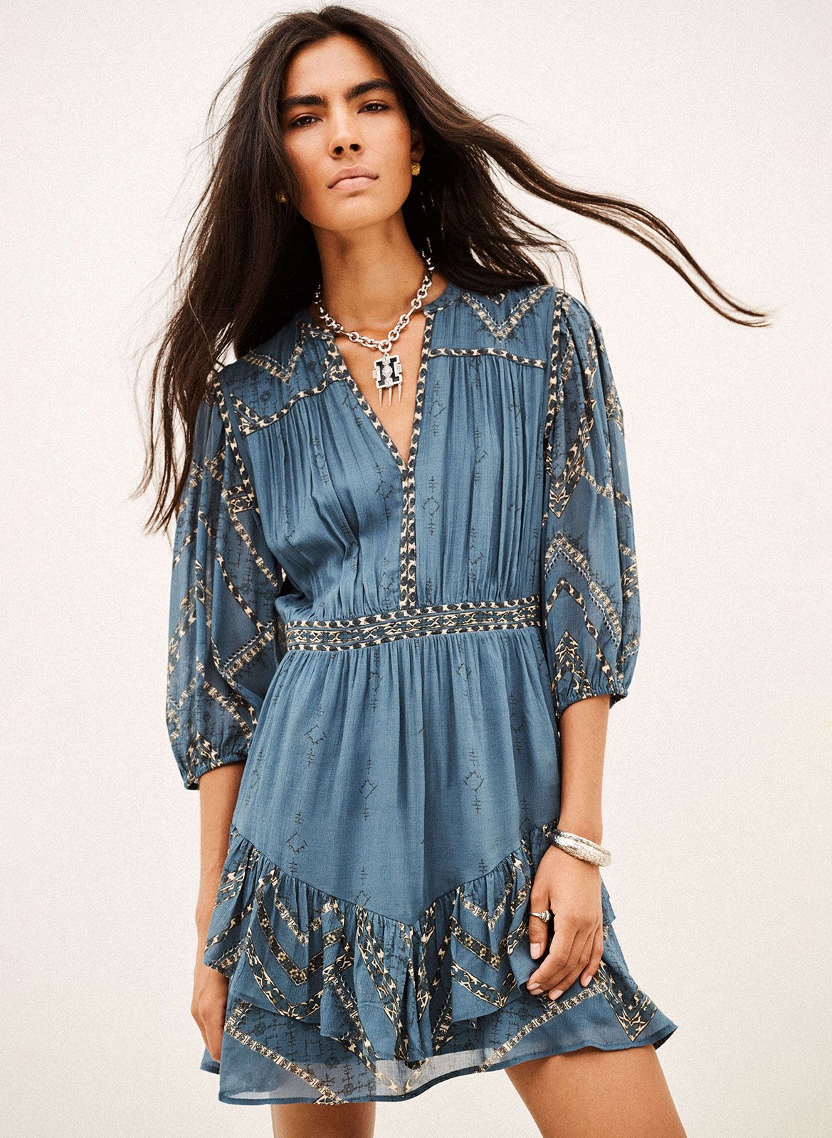 Robe courte droite imprimée BA&SH Bleu