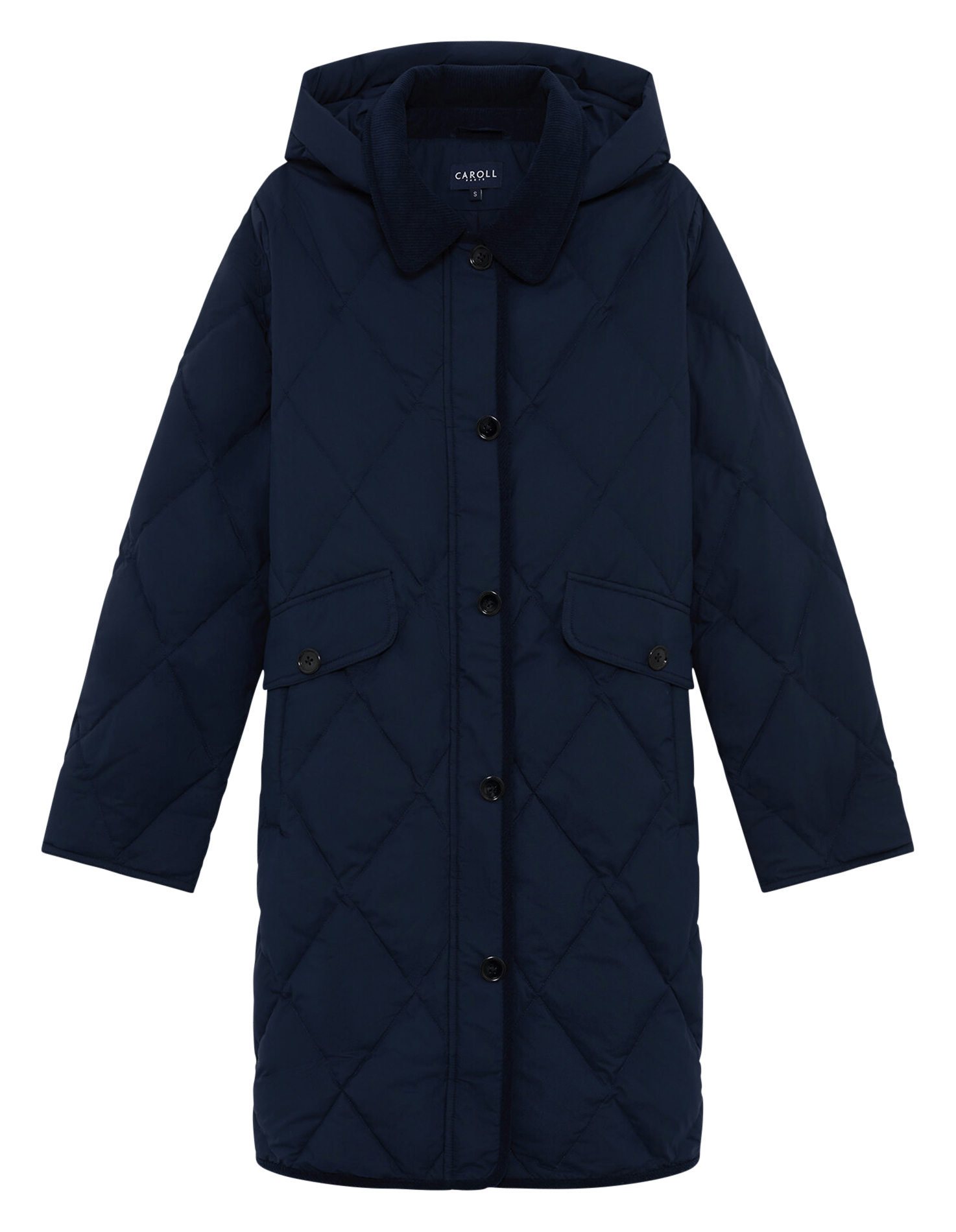 Manteau long matelassé à capuche CAROLL Bleu