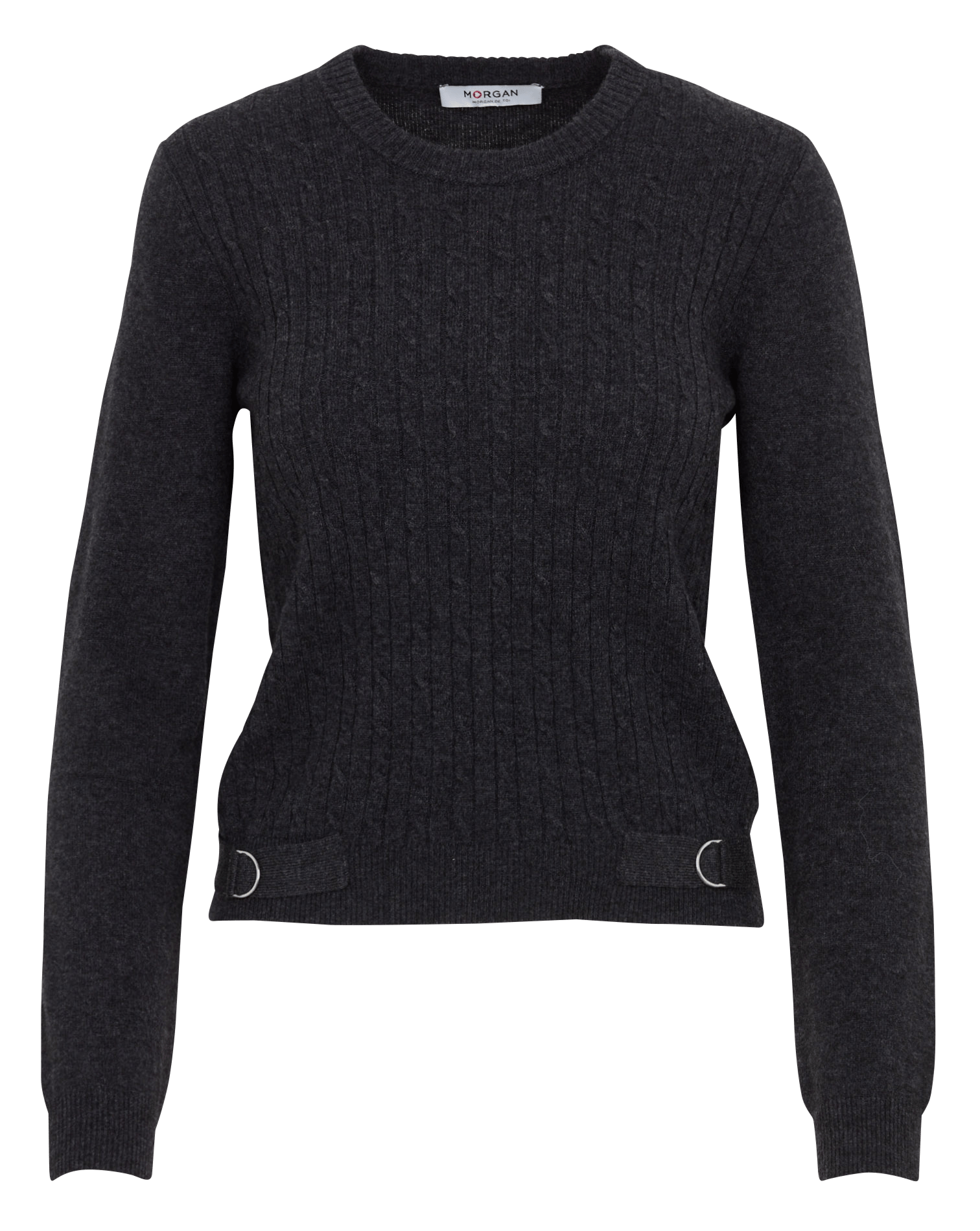 Rechte pull met geribbelde ronde hals MORGAN Grijs