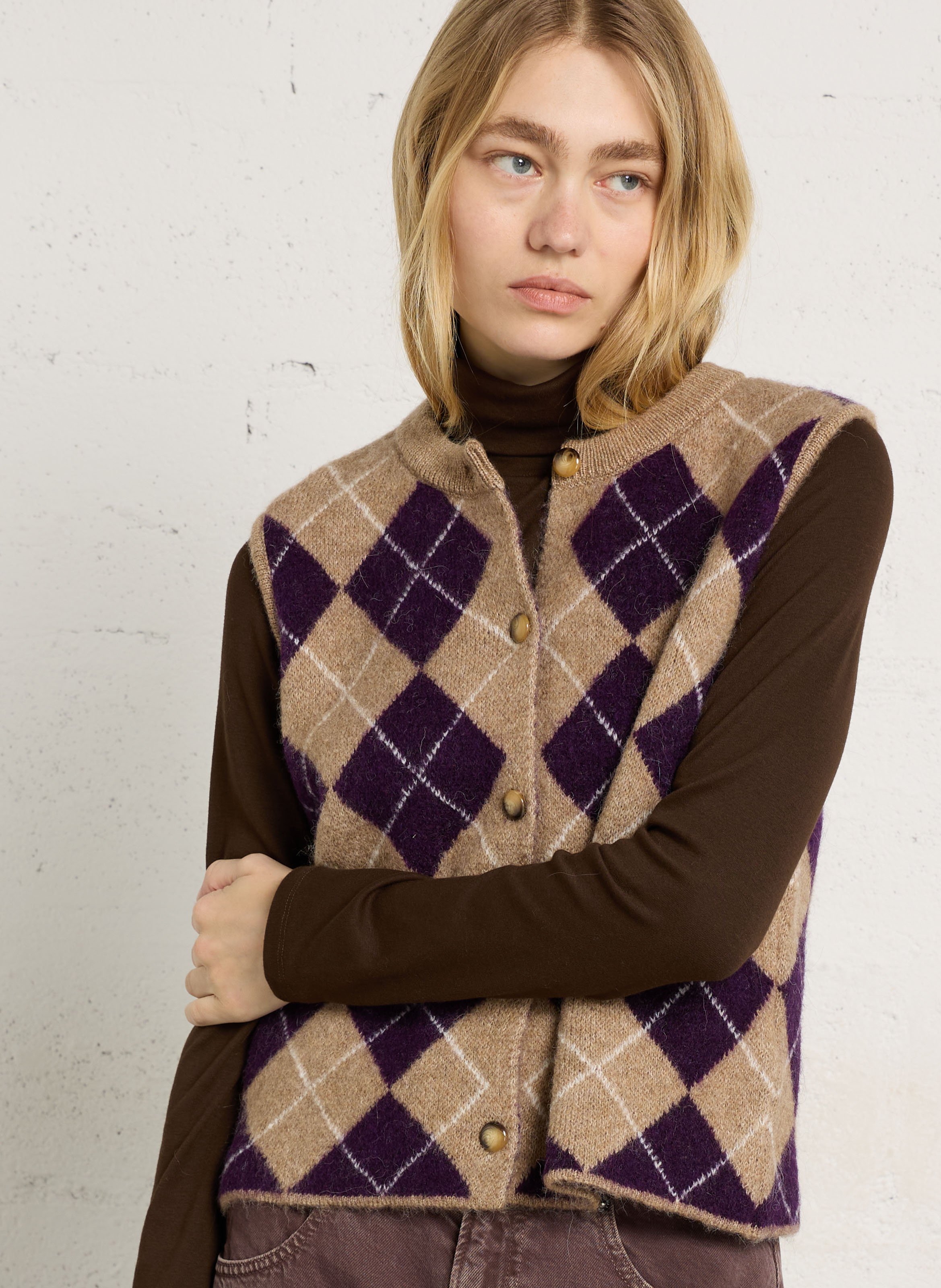 Gilet sans manches droit col rond MAISON 123 Gris