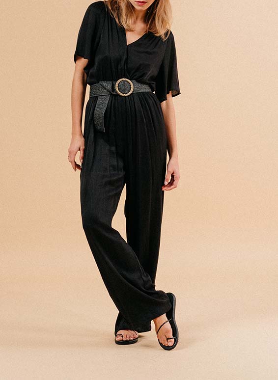 Wrap-neck loose jumpsuit GRACE ET MILA Black