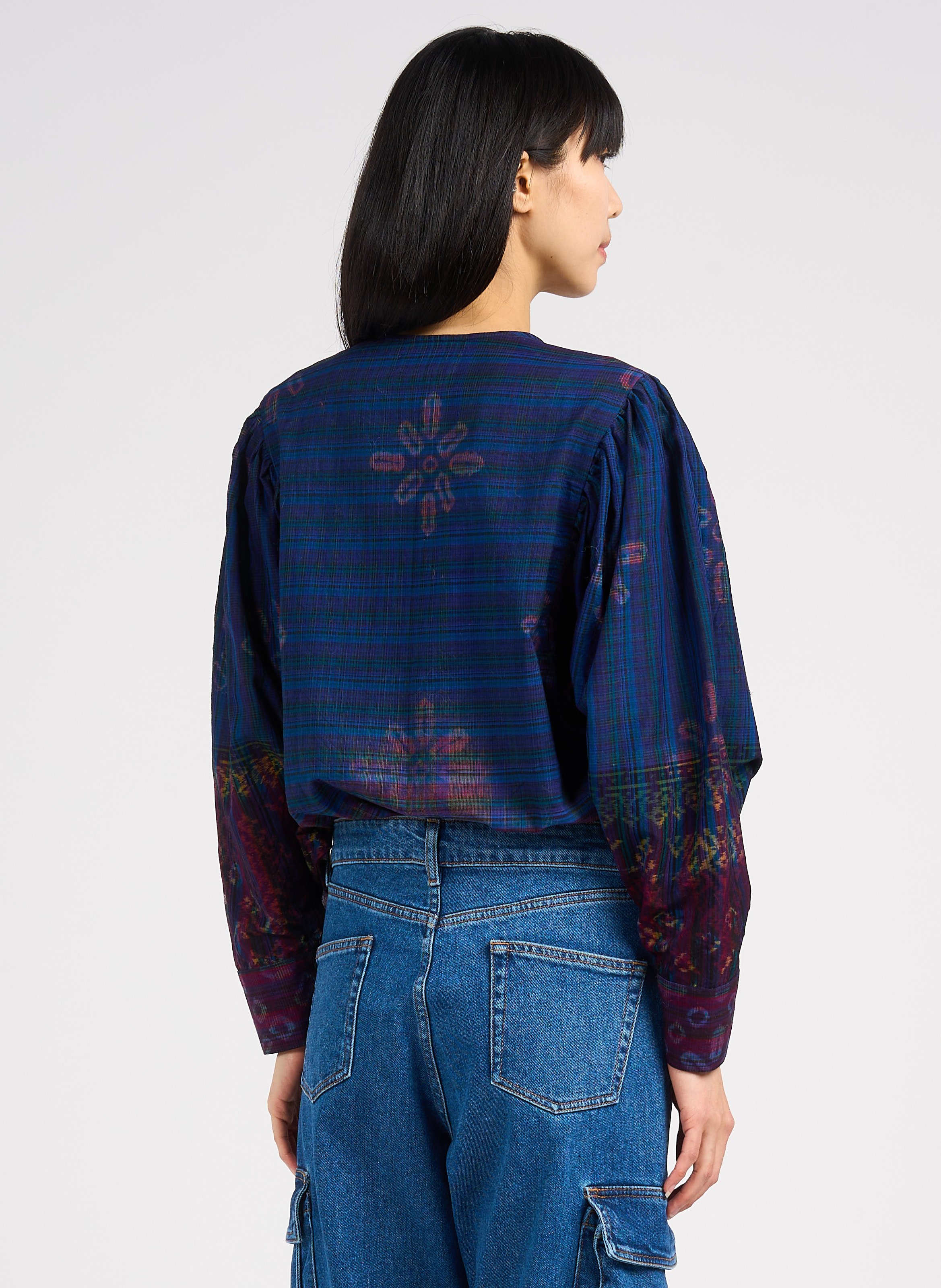 Chemise col rond imprimée en coton  Bleu