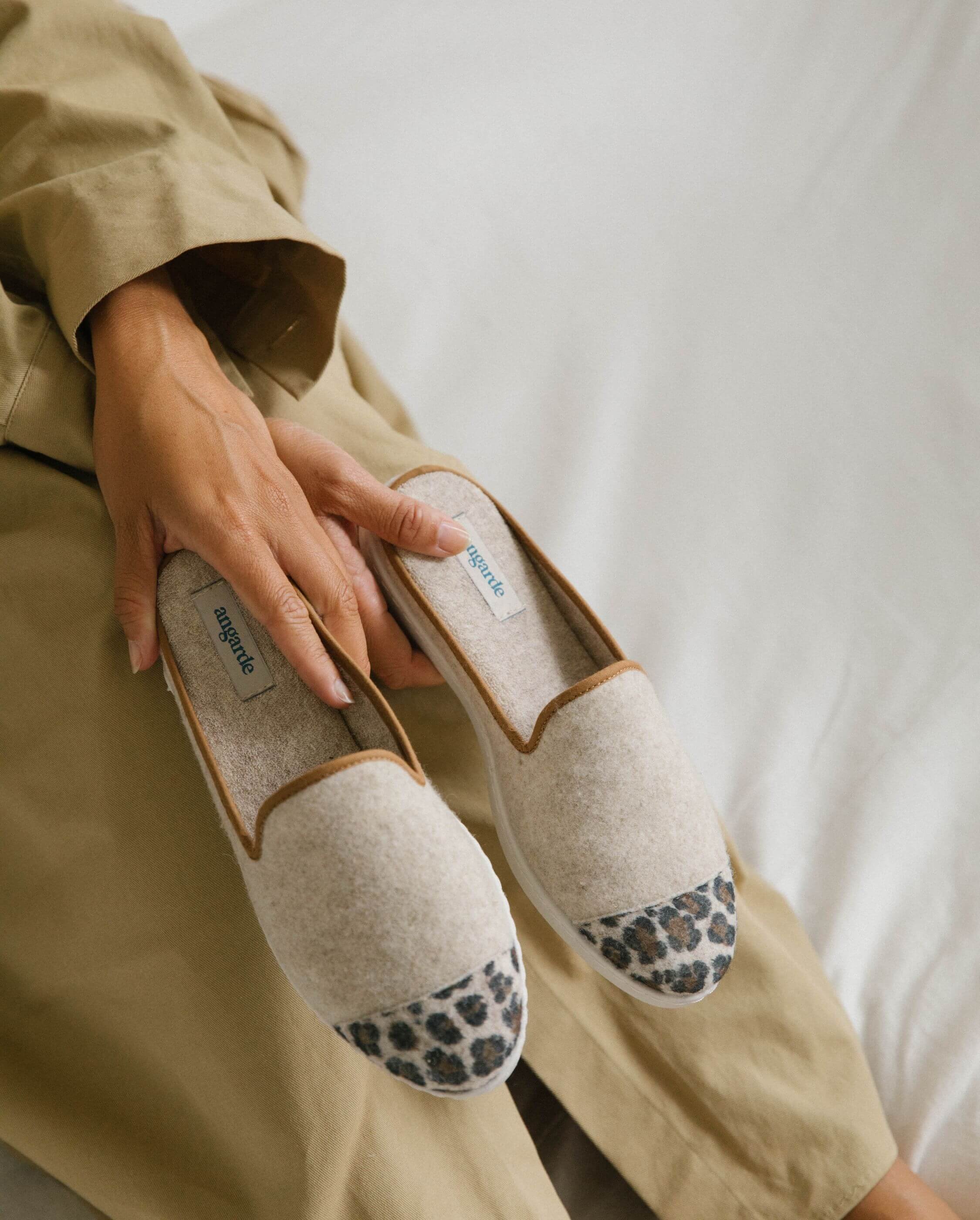 Women's wool mule, beige leopard ANGARDE Beige