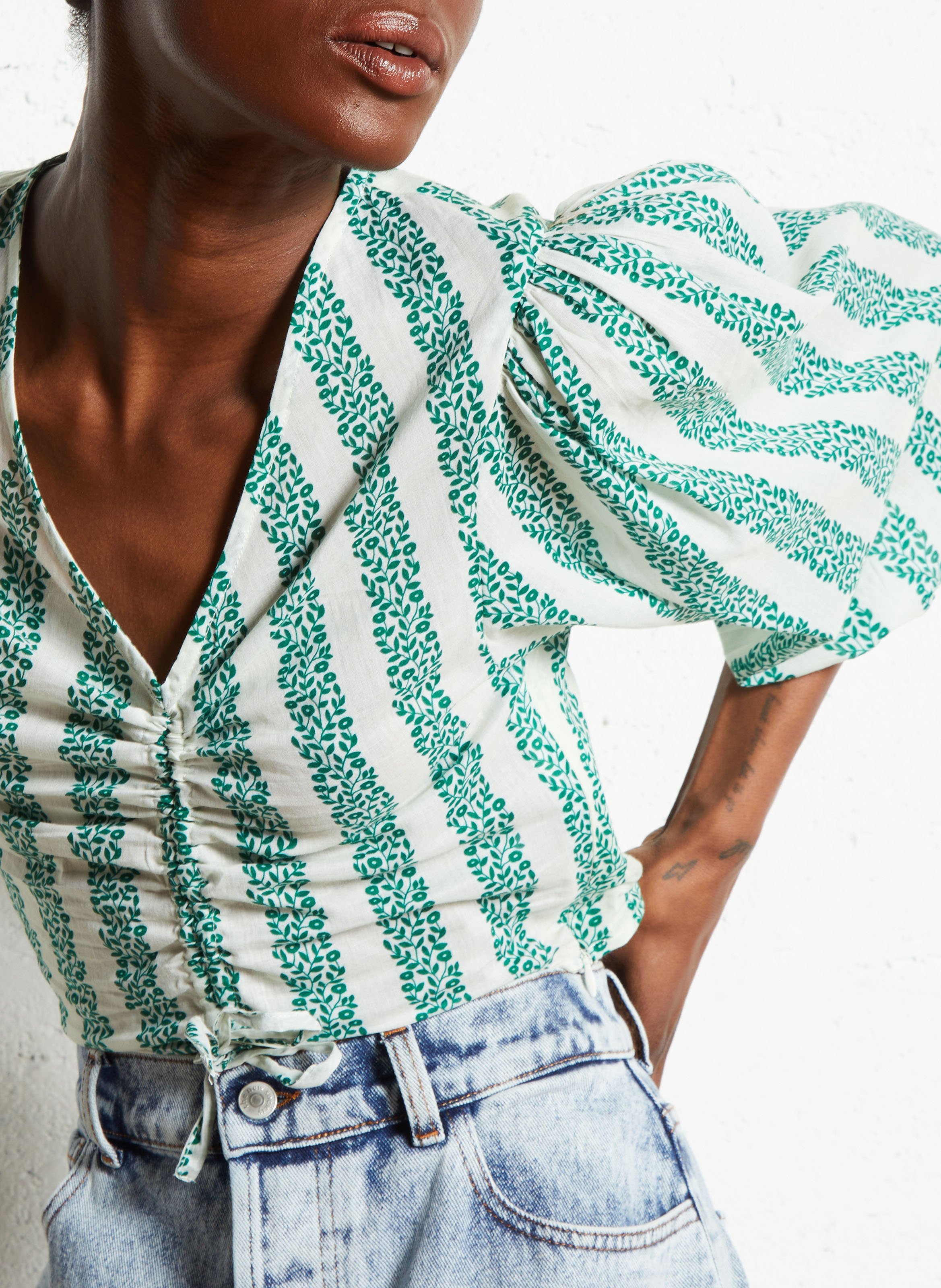 Straight V-neck cotton top THE TINY BIG SISTER Beige