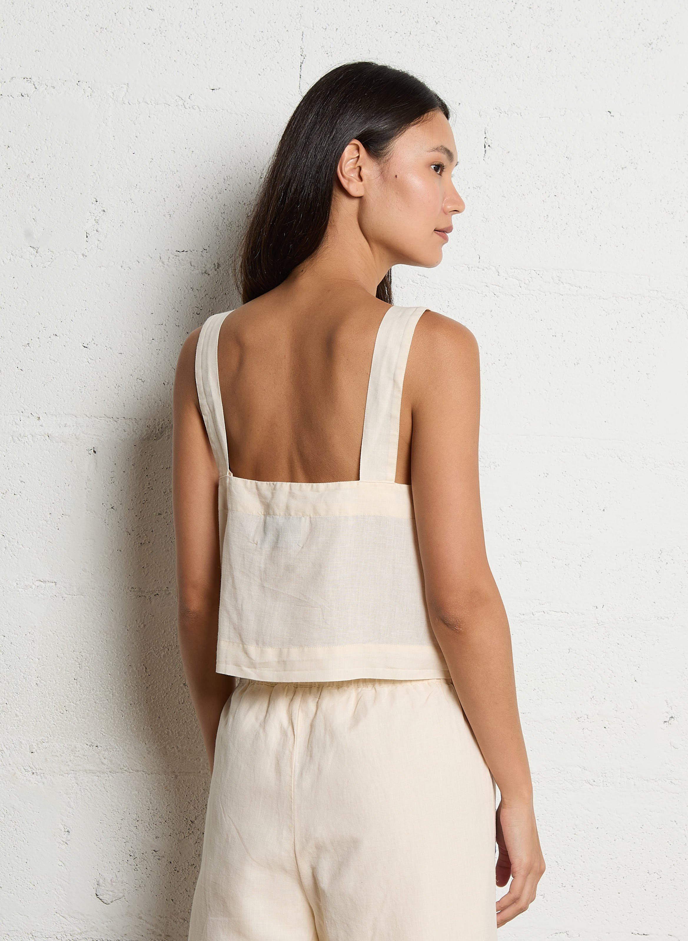 Square-neck cotton-blend top THE TINY BIG SISTER Beige