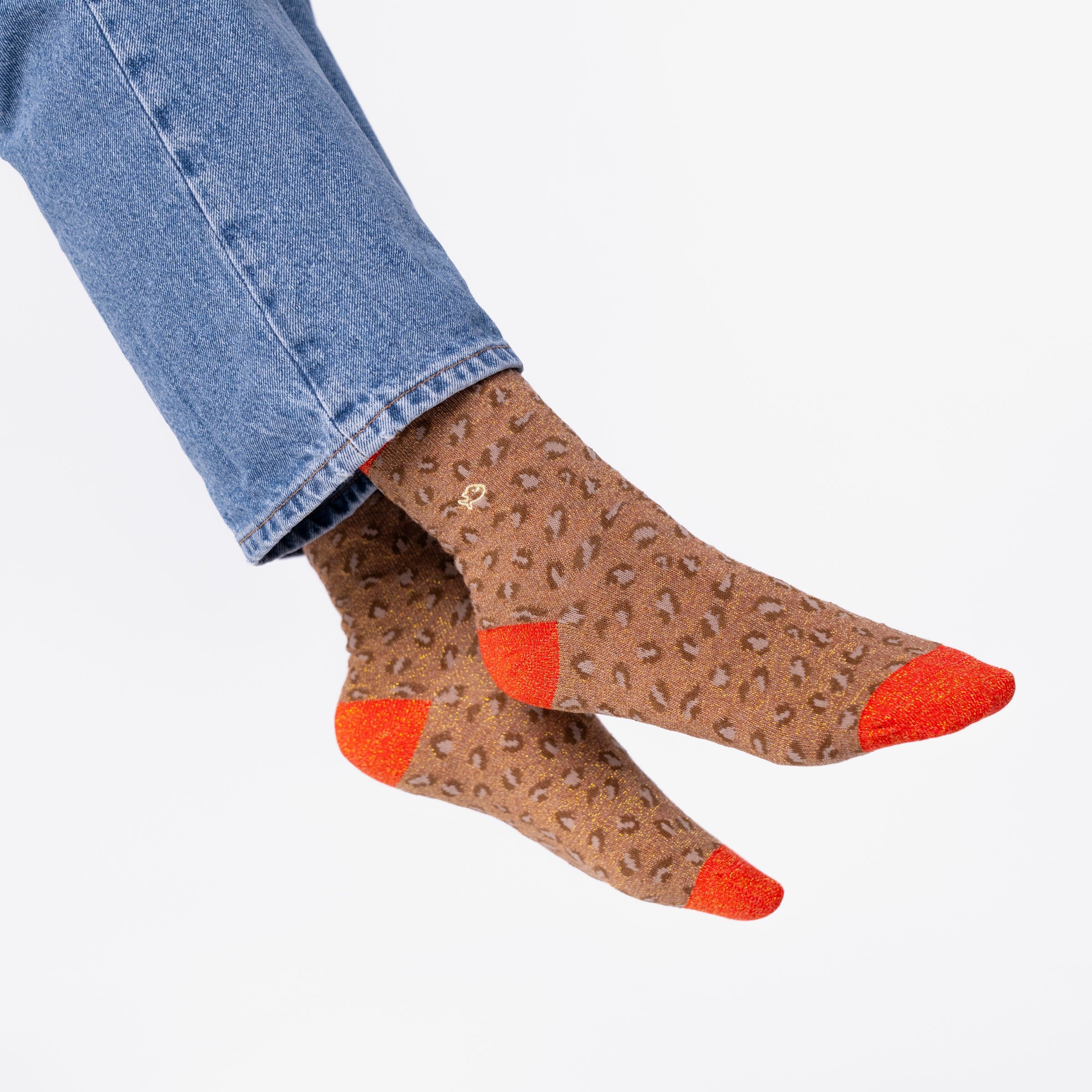 Leopard Combed Cotton Socks Brown