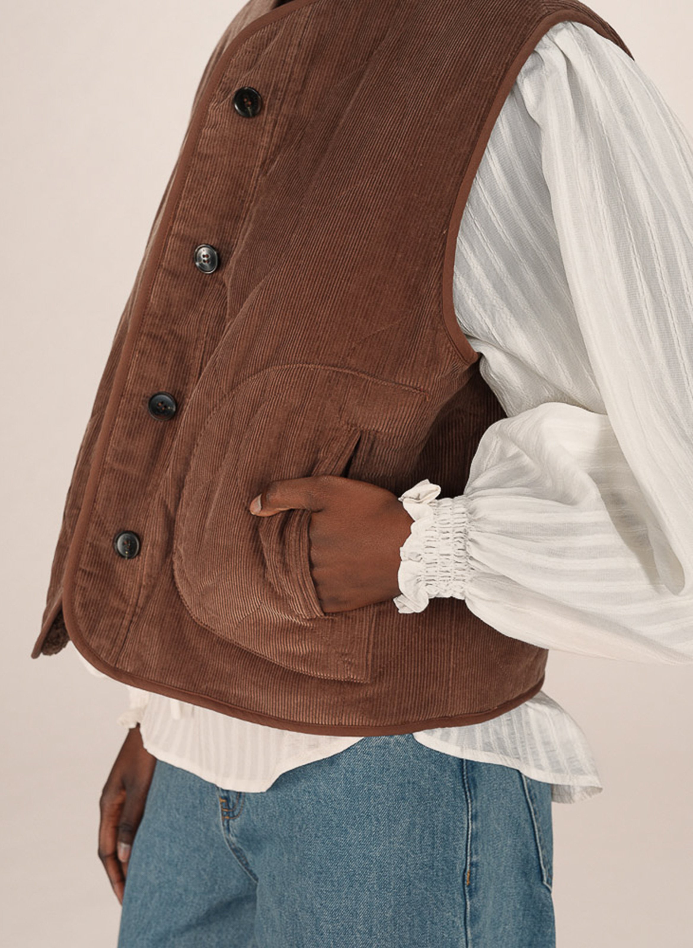 Sleeveless straight cotton jacket GRACE ET MILA Brown