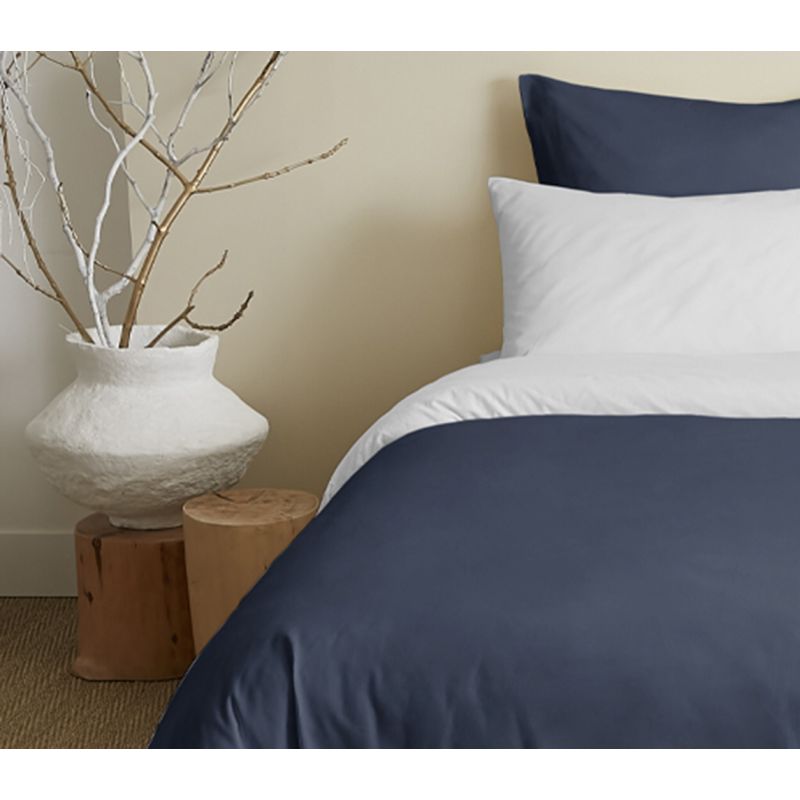Complete set 6 pieces navy/white reversible duvet cover for bed 160 x 200 cm COTON PUR White