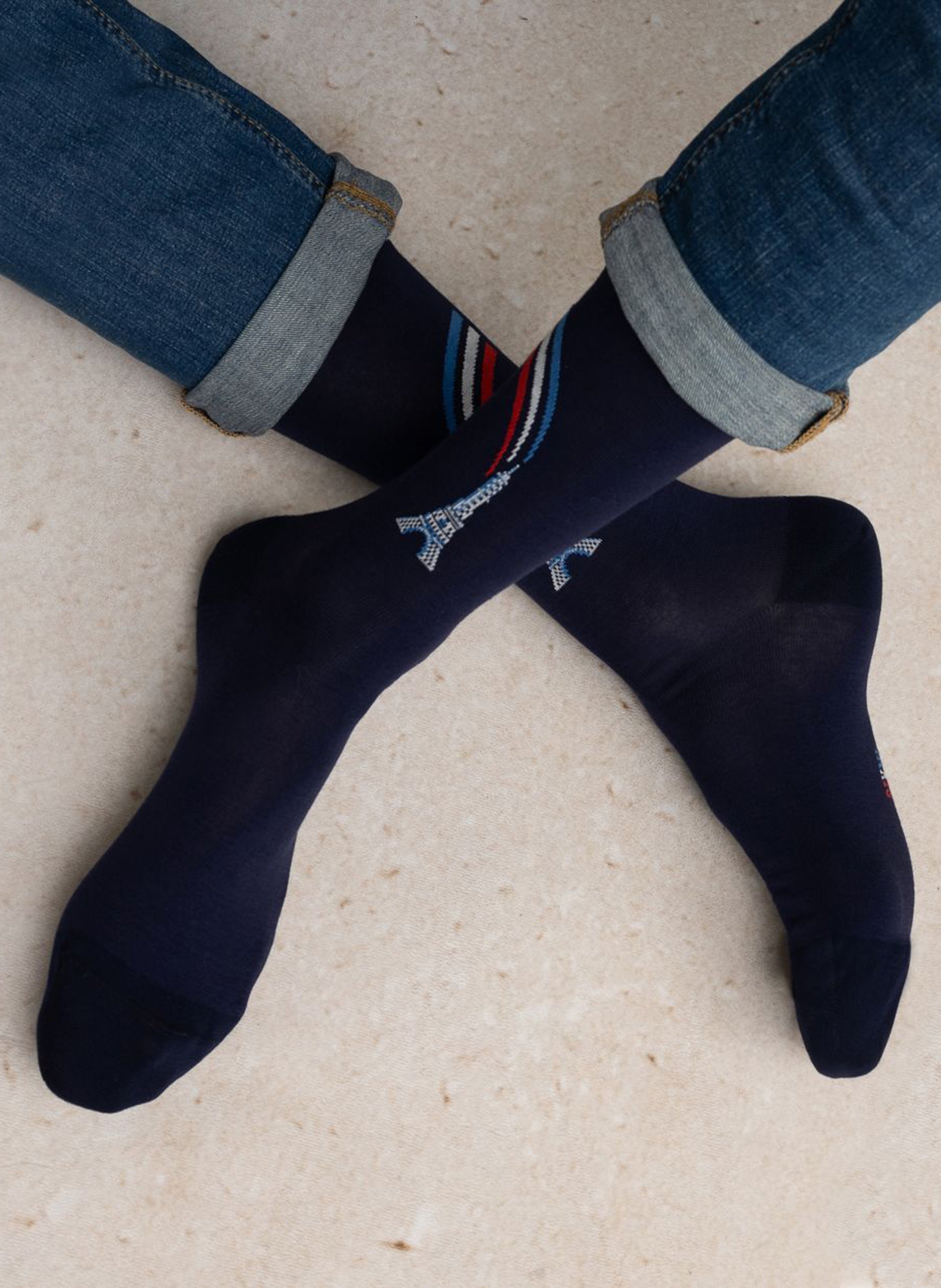 Set of 3 pairs of printed blended cotton socks BLEUFORET Blue