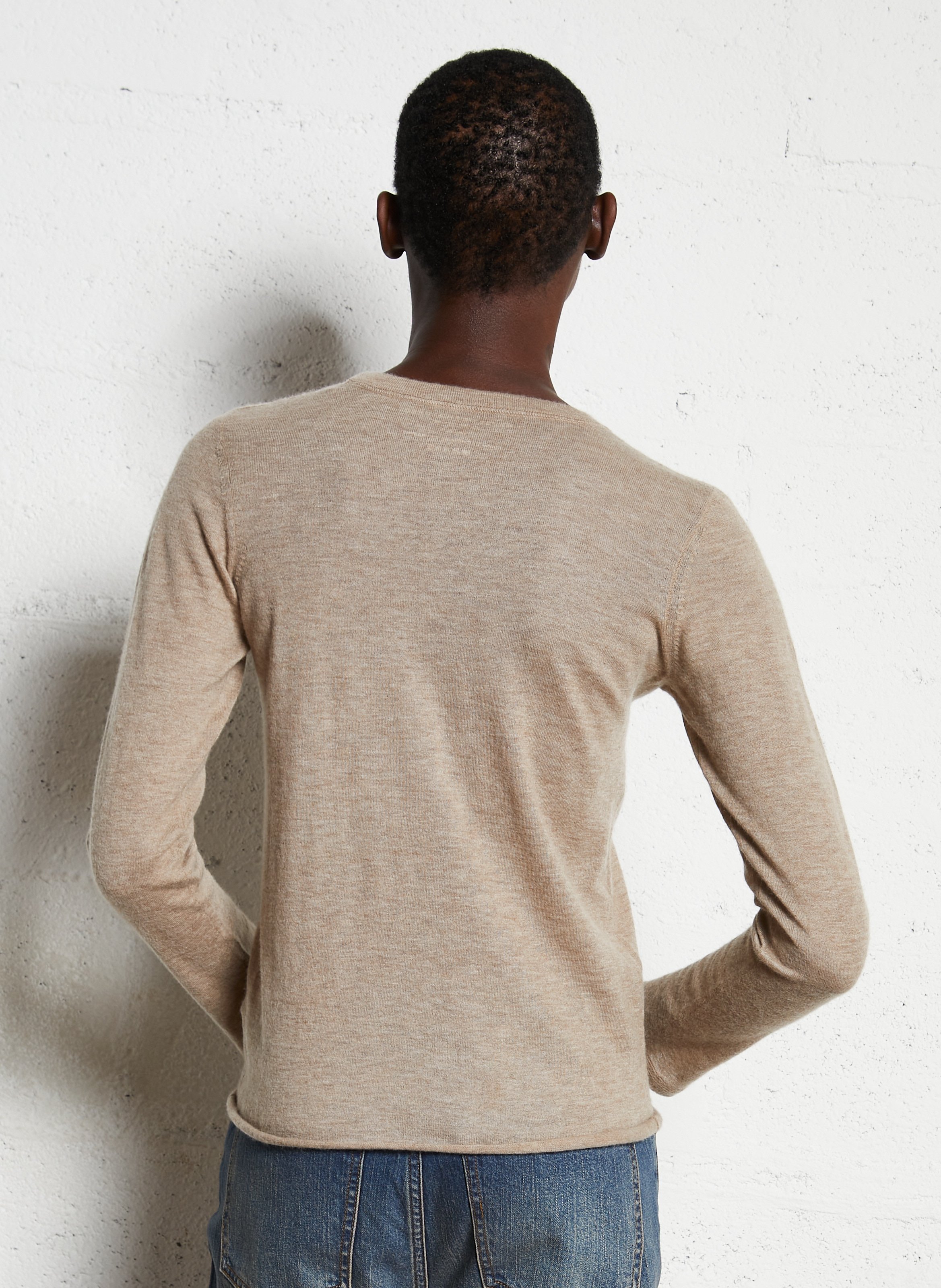 Pull droit col rond en cachemire MAJESTIC FILATURES Beige