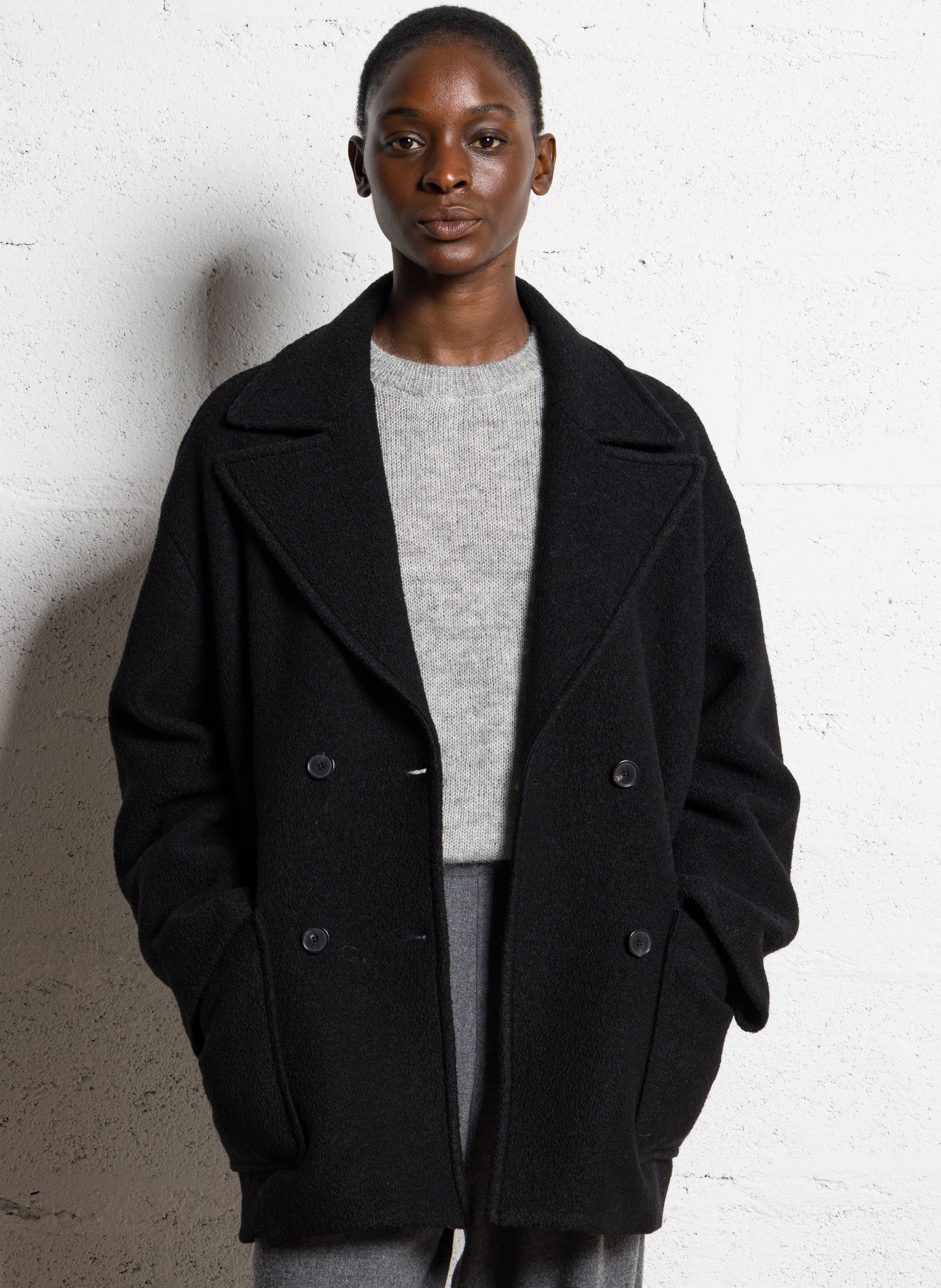 Manteau col tailleur en laine MASSCOB Noir