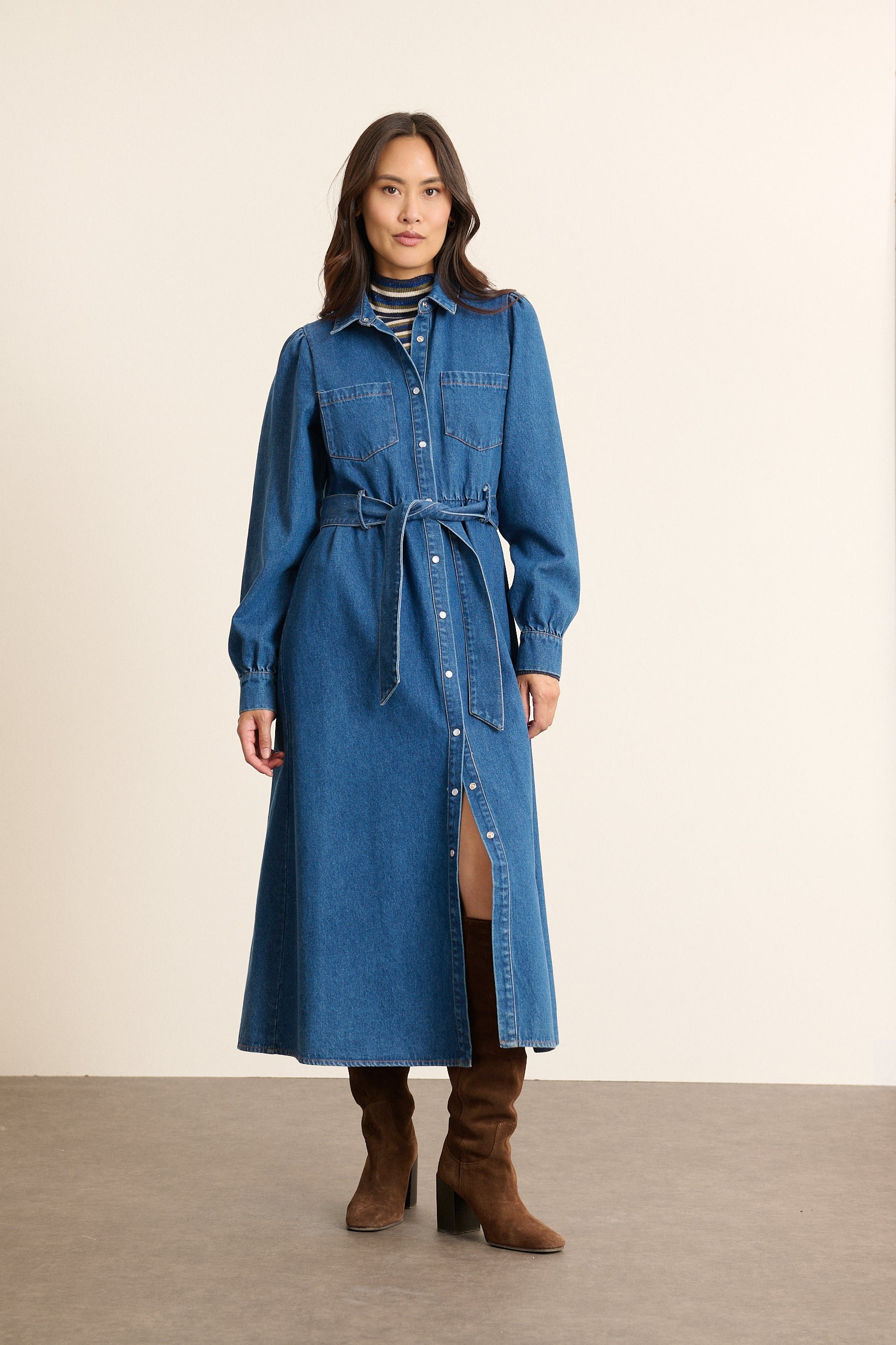 Long-sleeved denim shirt dress GARANCE PARIS Blue