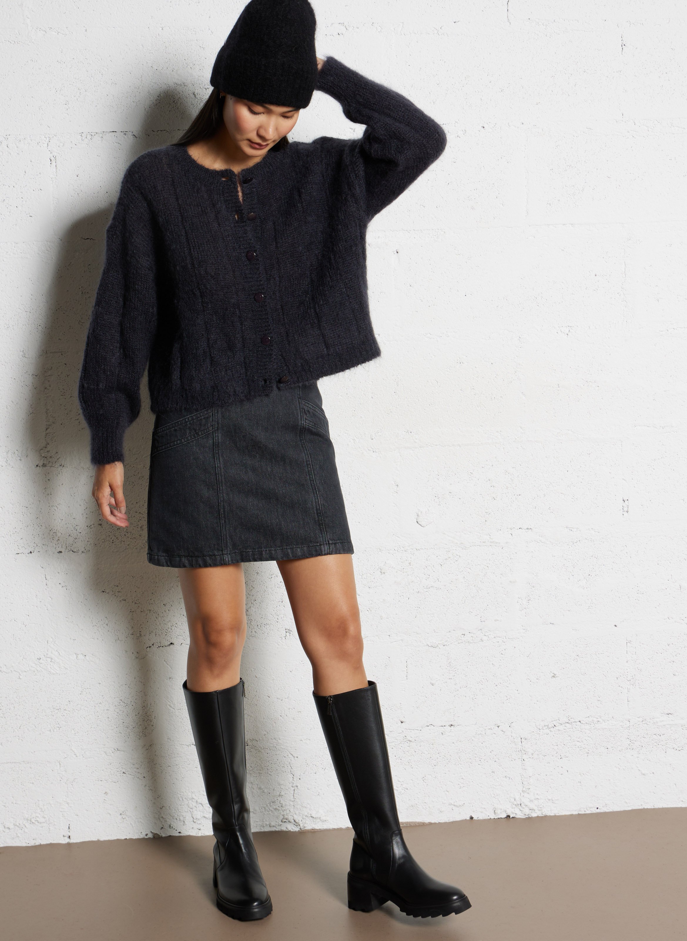 Oversized fluffy wool blend vest DES PETITS HAUTS Black