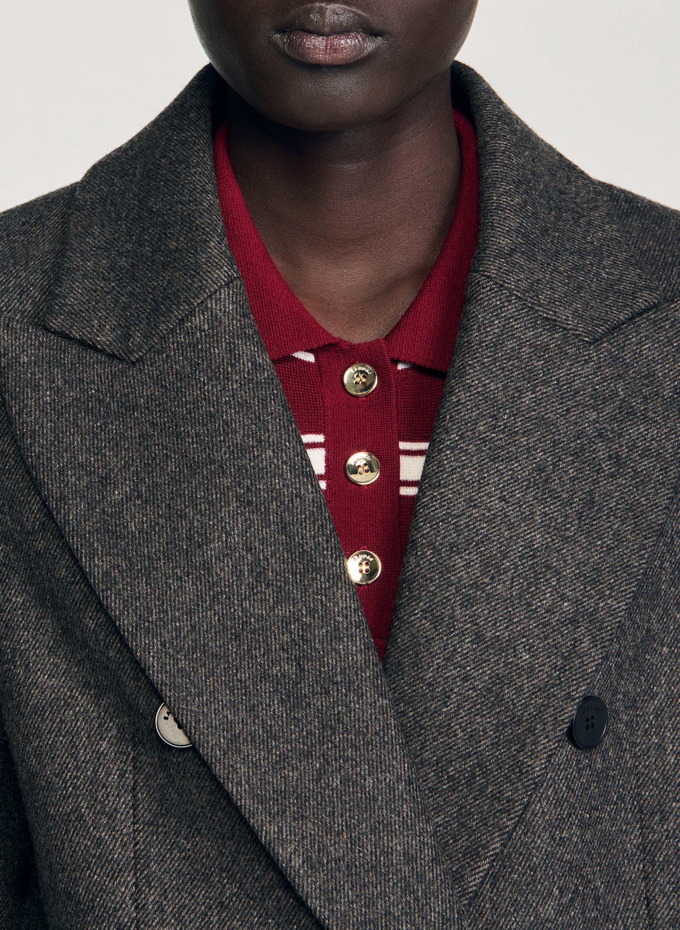 Effen, rechte, wollen jas met lange mouw SANDRO Grijs