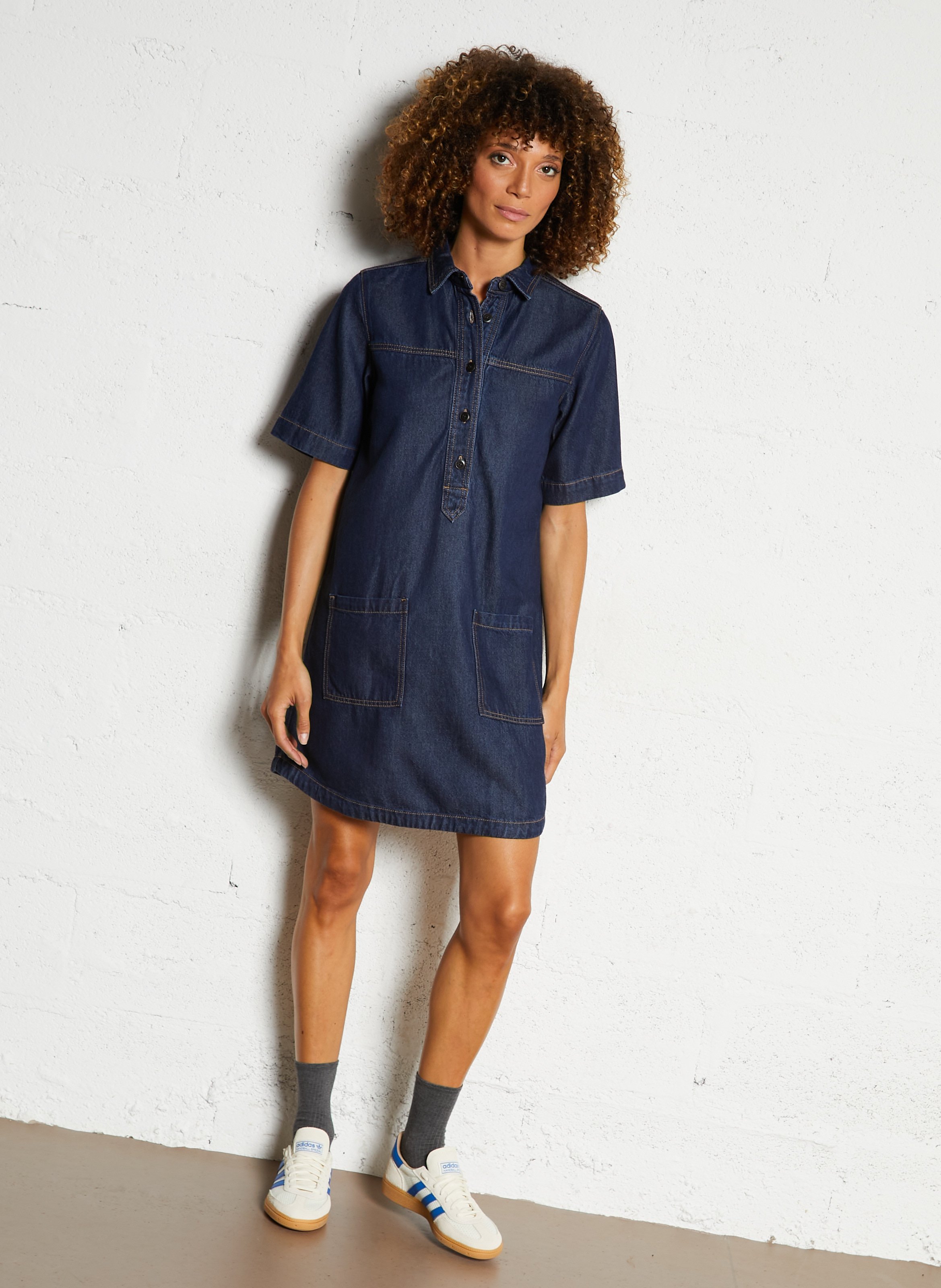 Short denim dress with classic collar MAISON 123 Blue