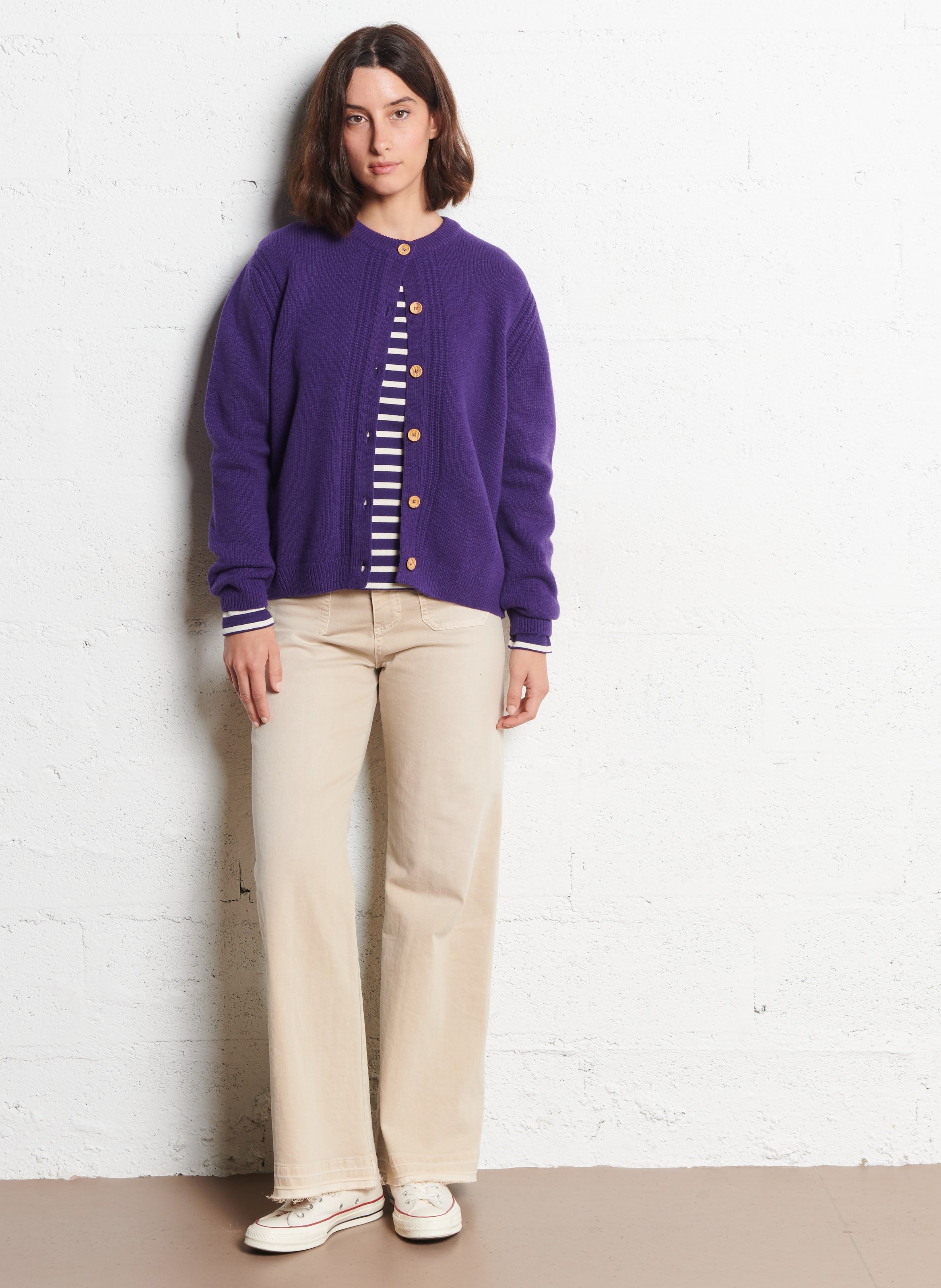 Gilet droit col rond en laine mélangée ARMOR LUX Bleu