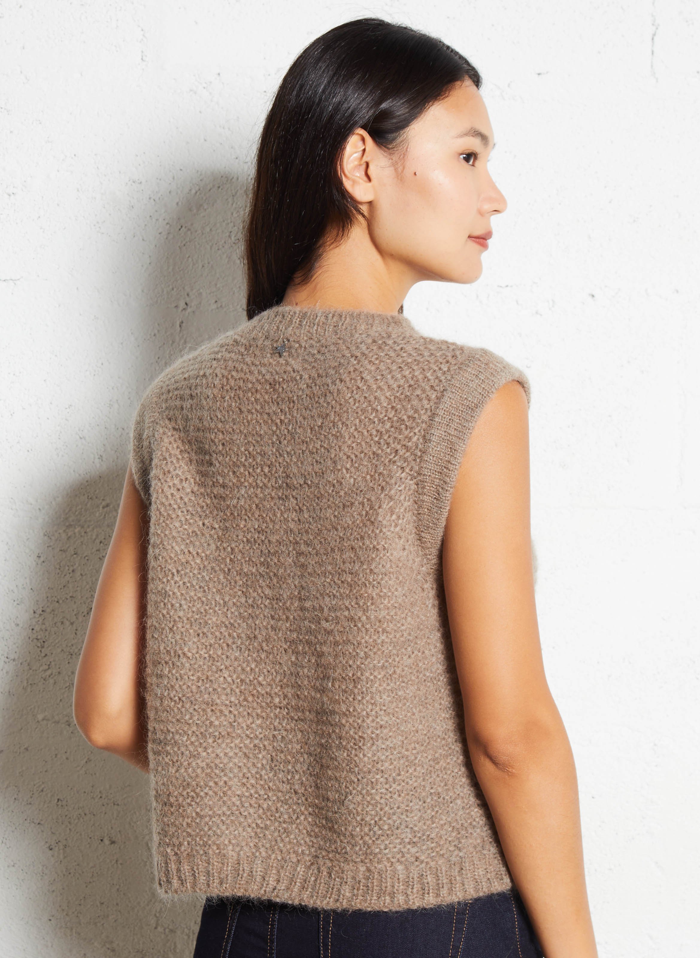 Pull sans manches col rond en laine mélangée SUD EXPRESS Marron