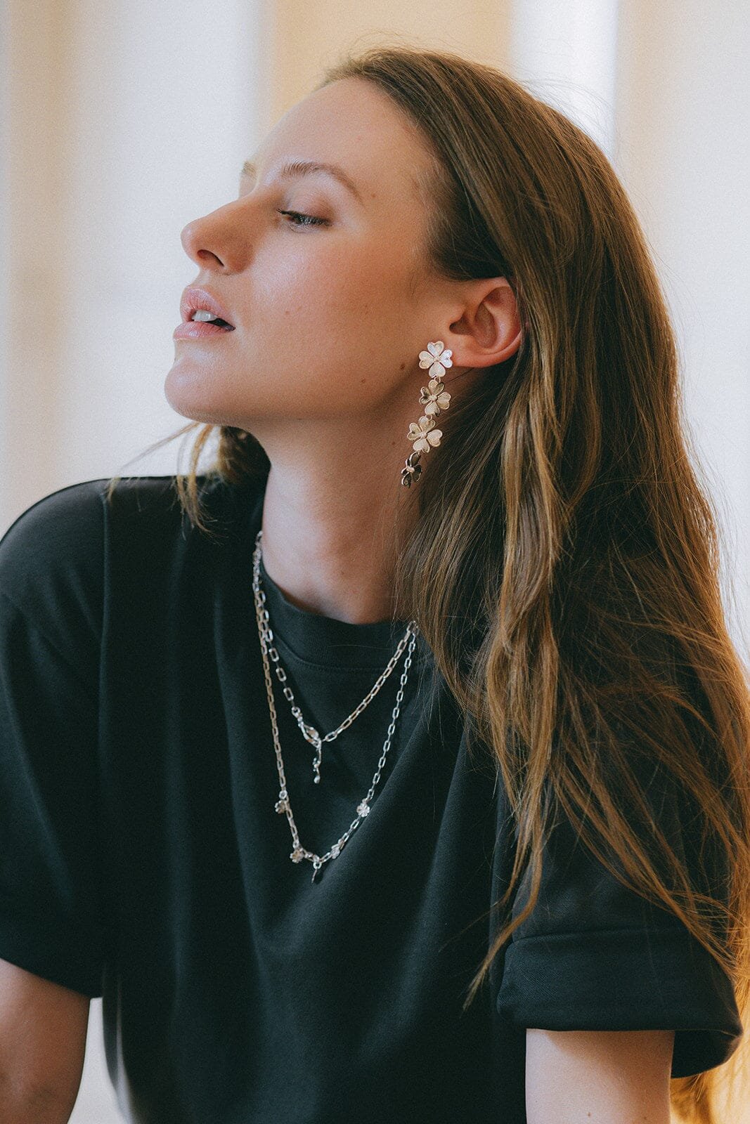 Dangling clover gold-plated stud earrings MONSIEUR SIMONE Silver