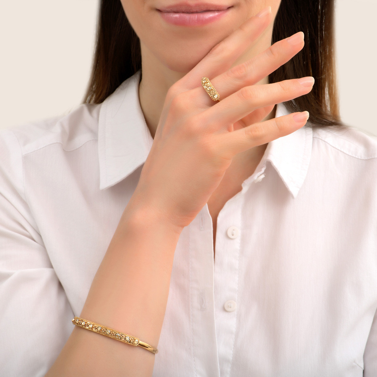Romantic thin bangle bracelet in metal and crystal prestige SATELLITE PARIS No Color