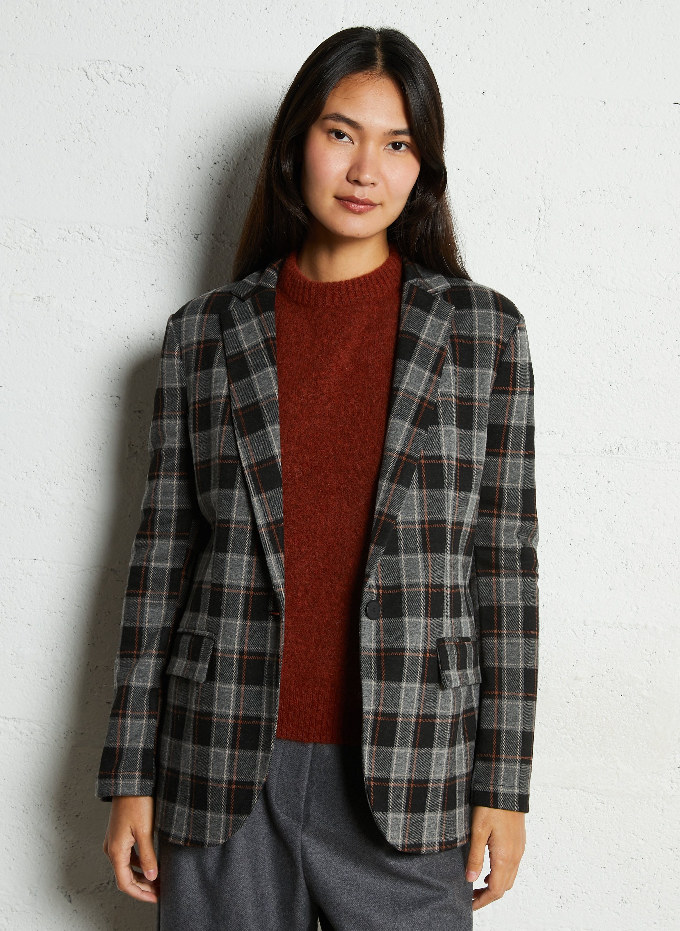 Veste tailleur droite à carreaux PLEASE Noir