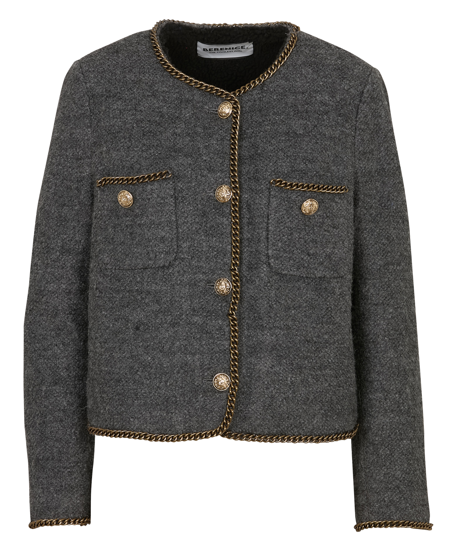 Kurze Pelzjacke mit Ketten BERENICE Grau