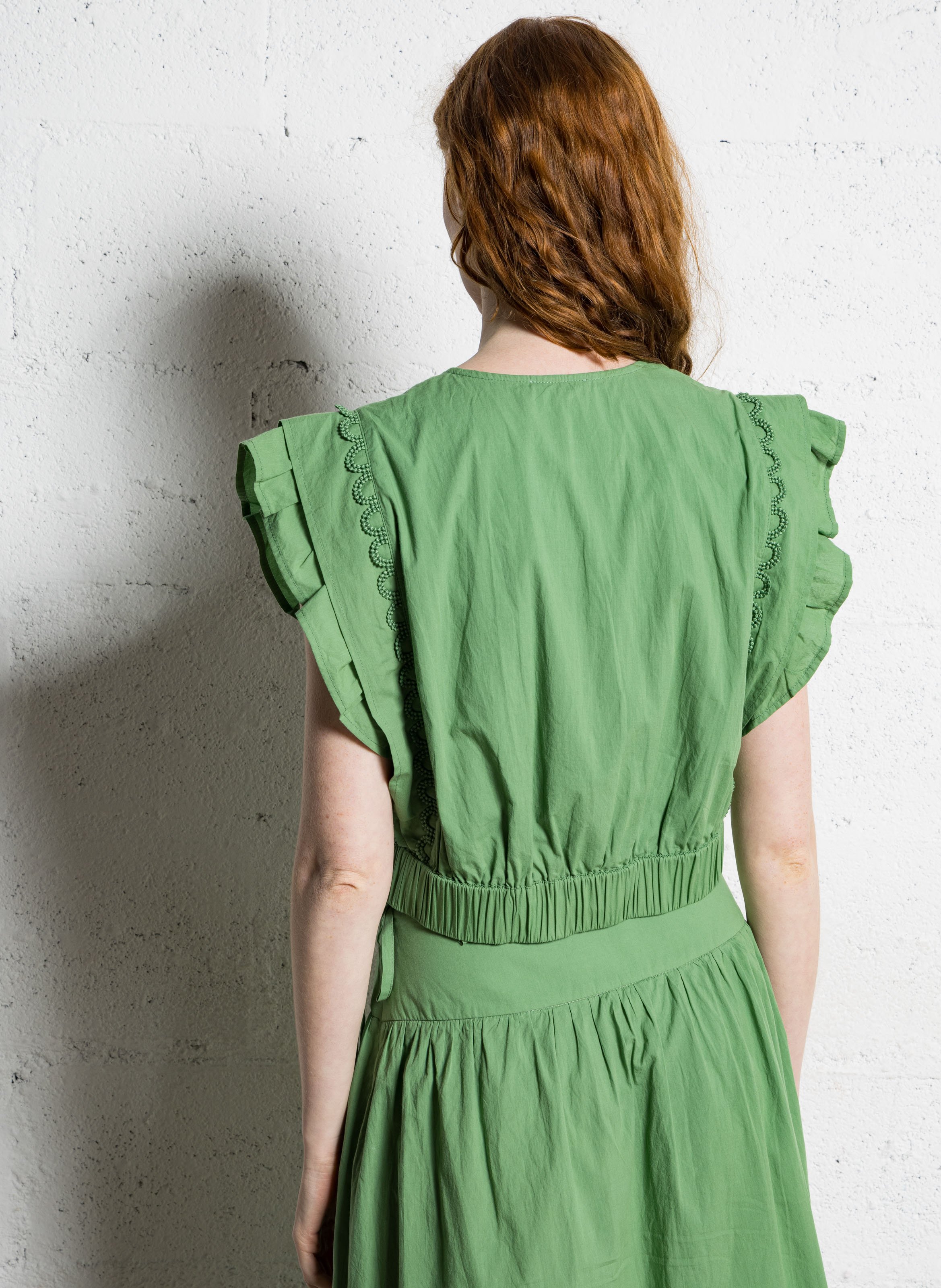 Baumwoll-Top mit V-Ausschnitt SUNCOO Grun