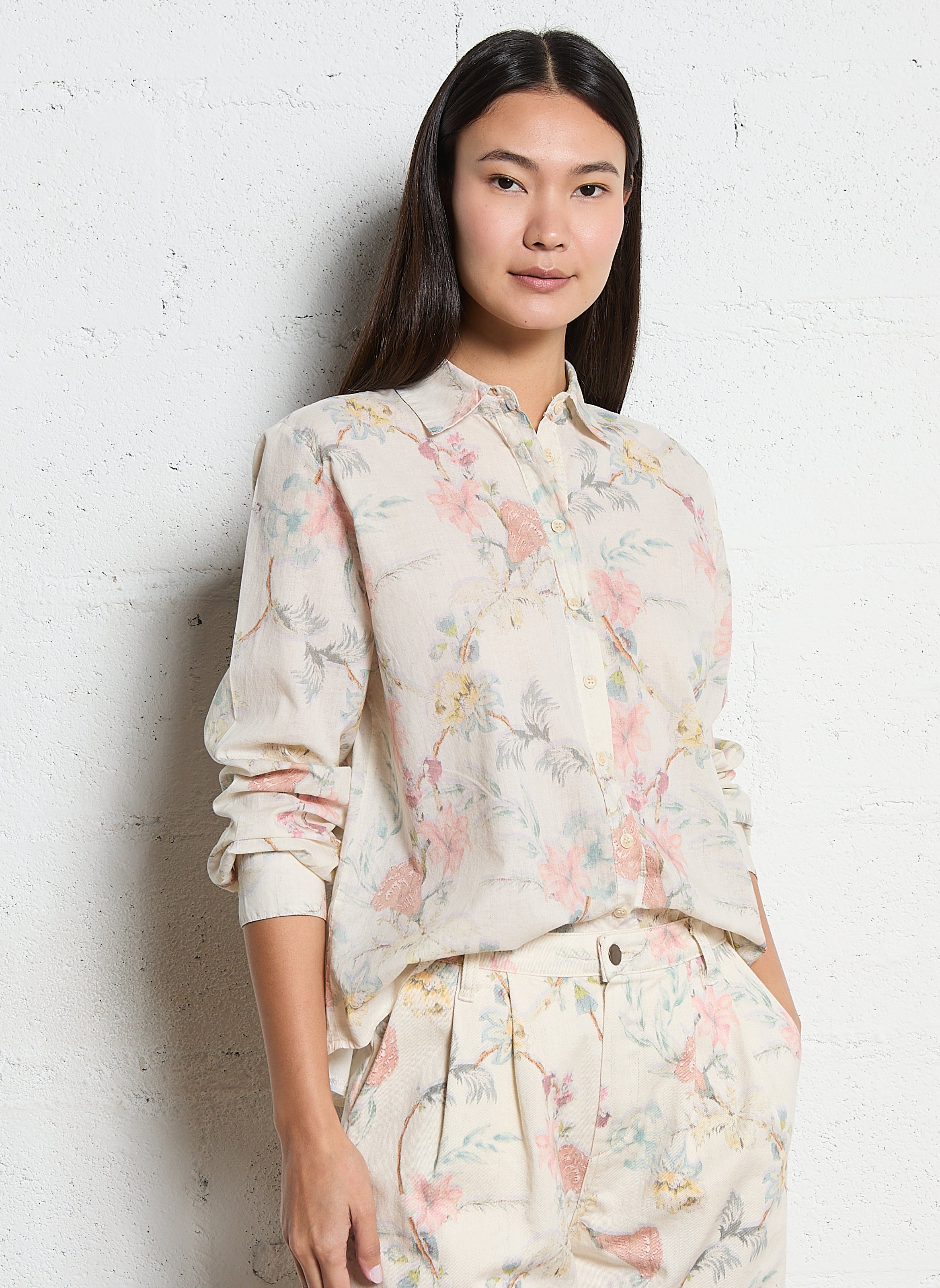 Weit geschnittene Baumwollbluse mit Print MAISON HOTEL Rosa