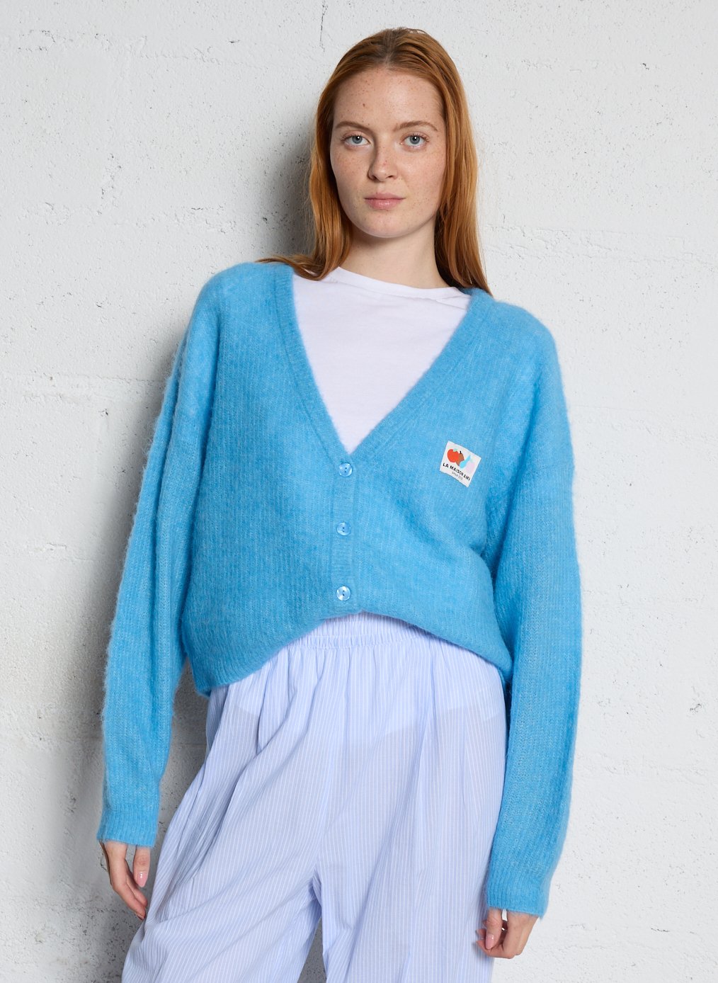 Gilet droit en alpaga mélangé AMERICAN VINTAGE Bleu