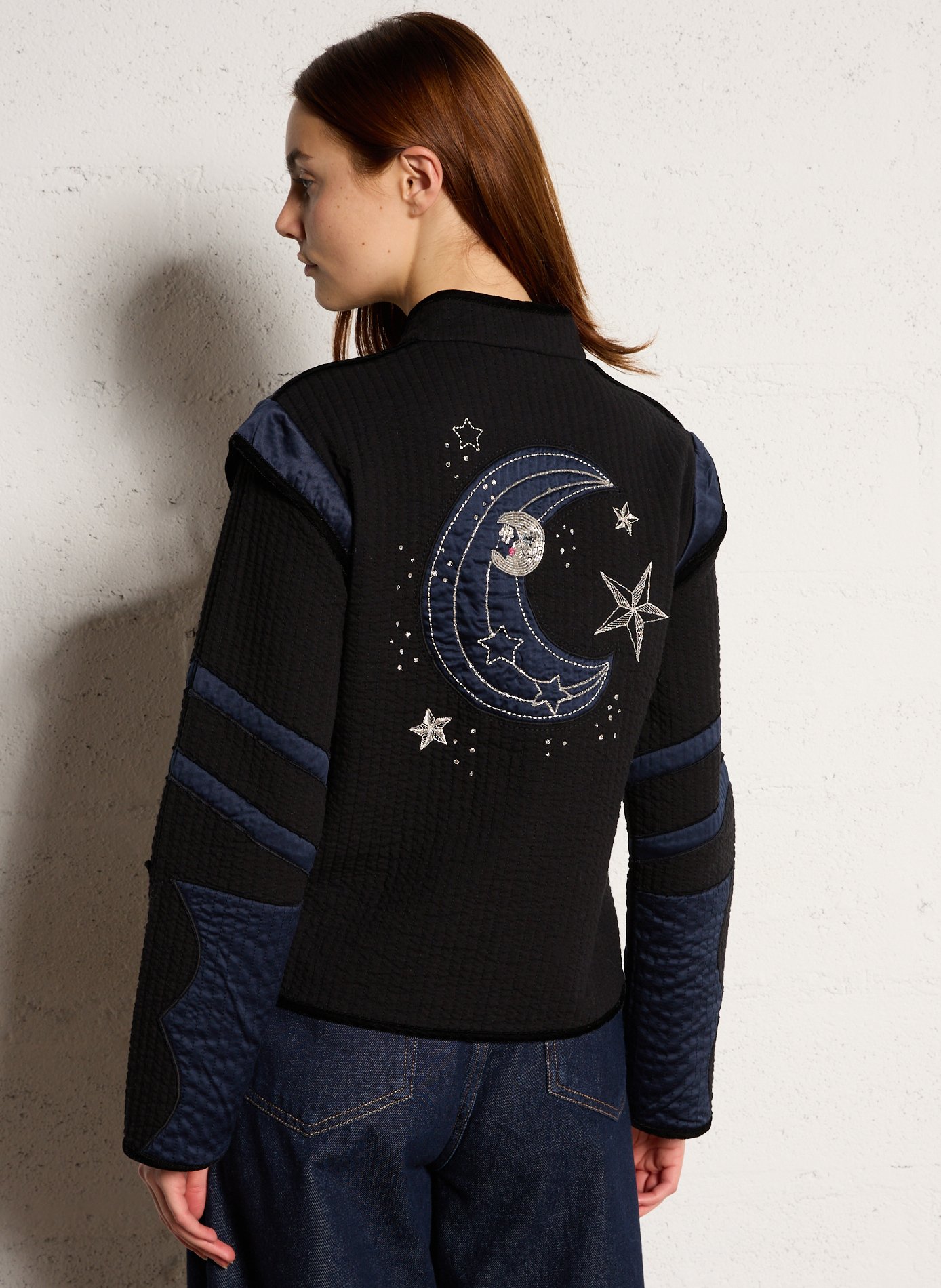 Veste oversize col mao en coton bio STELLA NOVA Noir