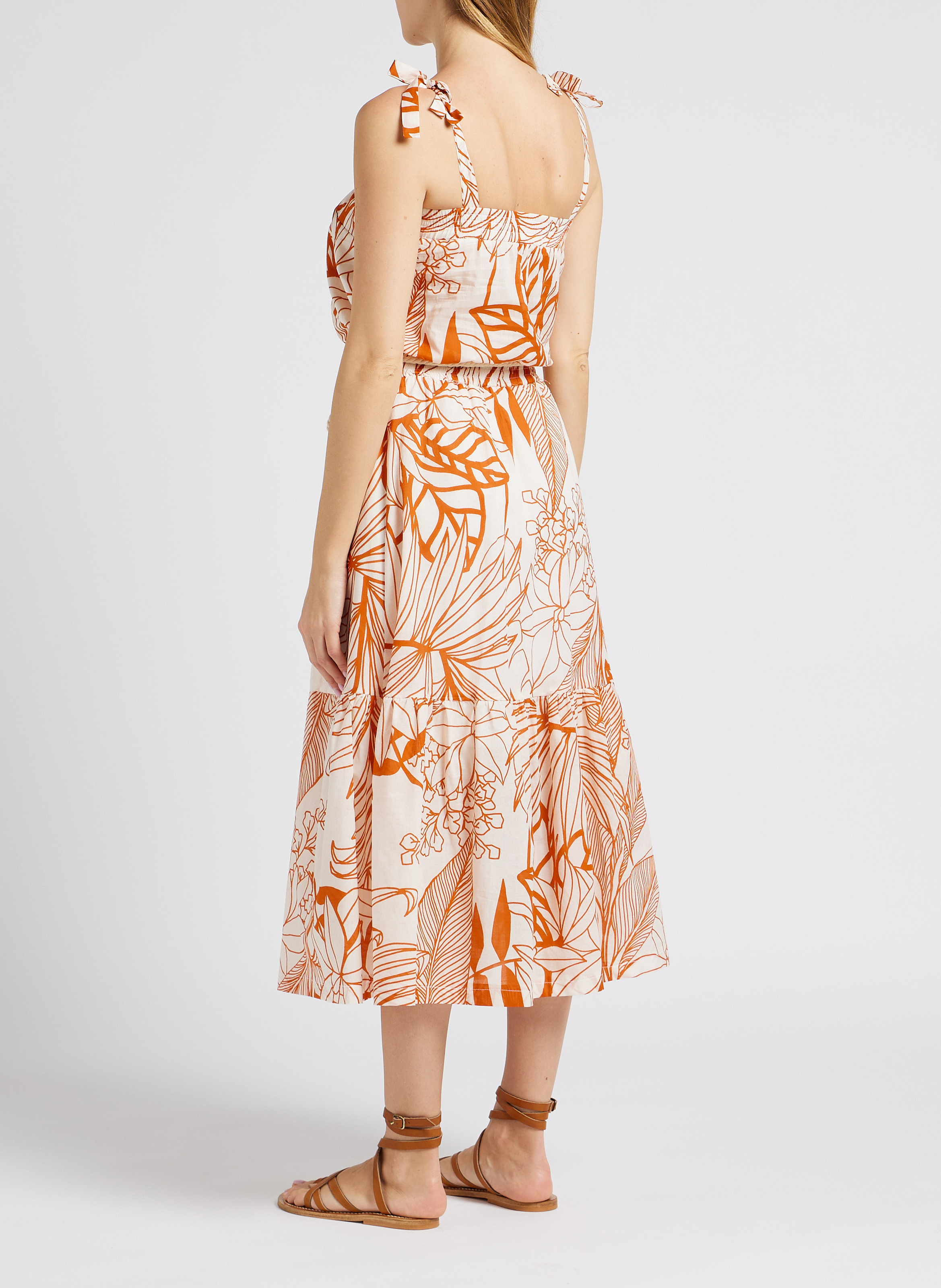 Halflange, katoenen jurk met print LA PETITE FRANCAISE Bruin