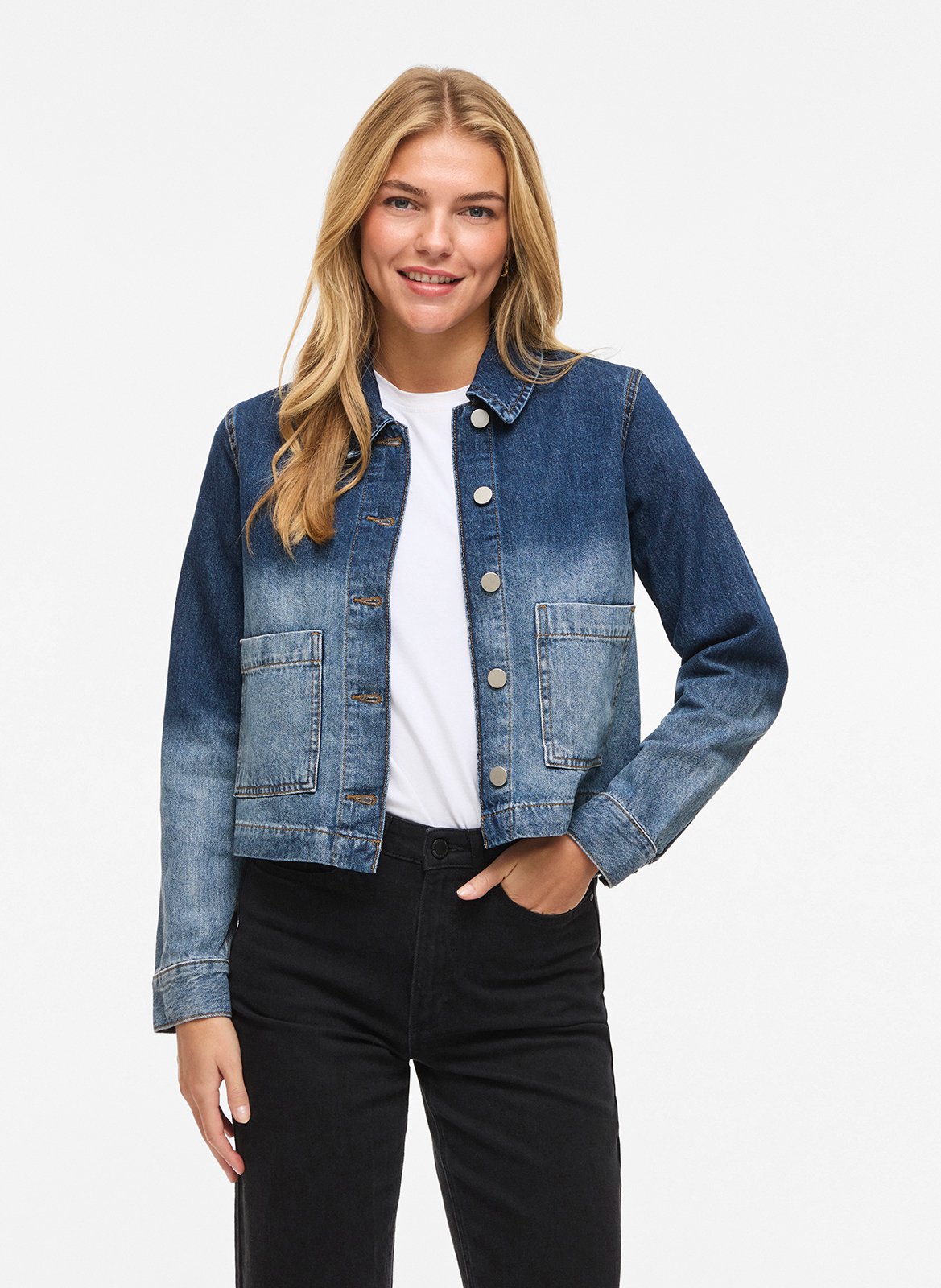 Straight cotton-blend jacket with classic collar VILA Blue