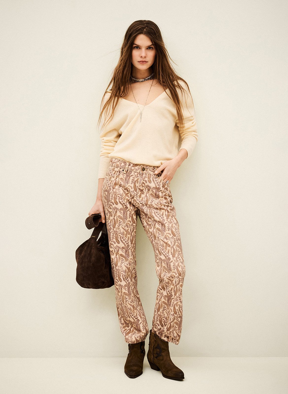Pantalon droit imprimé BA&SH Beige