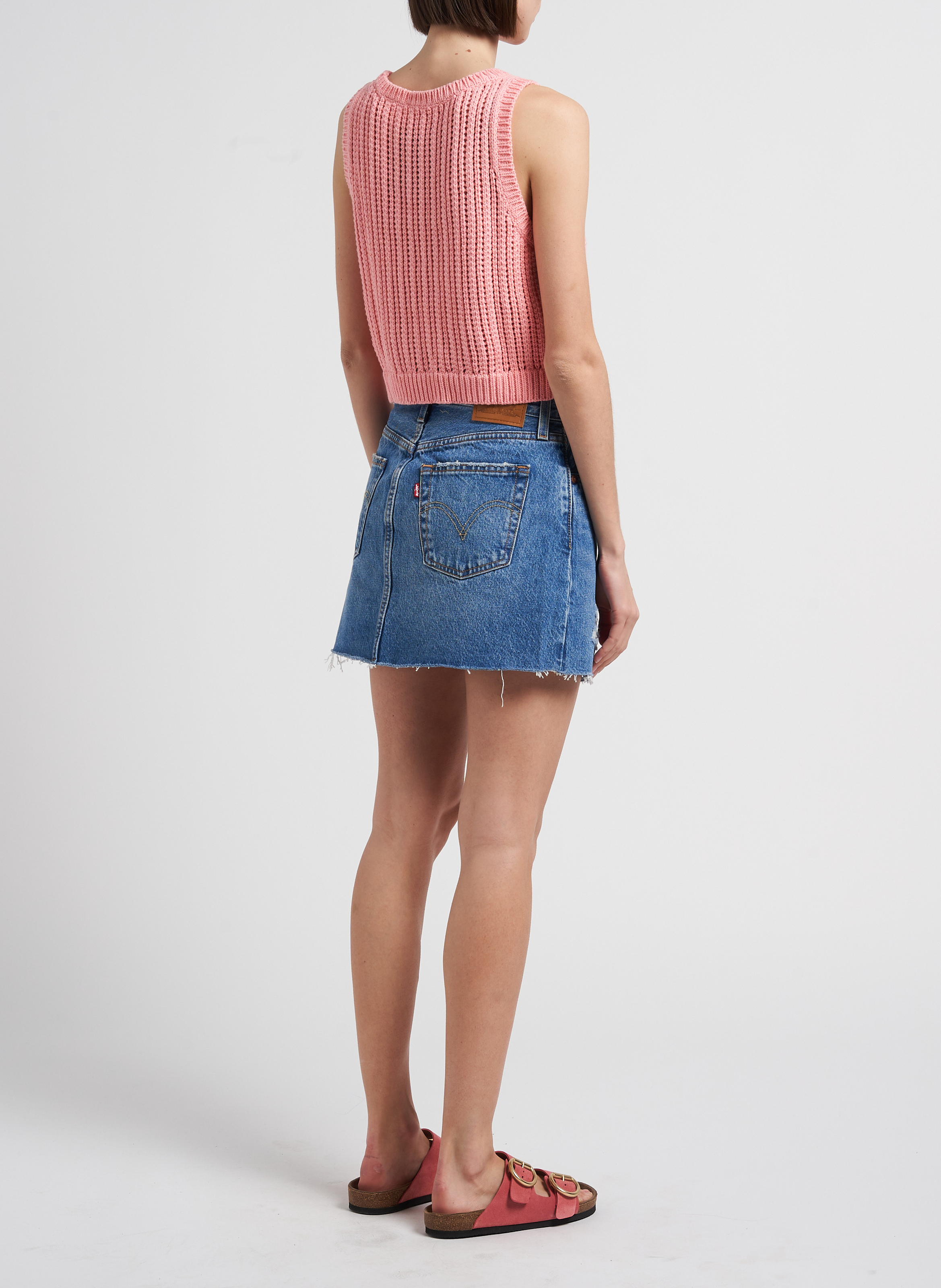 Round-neck openwork knit crop top LEVI'S Red