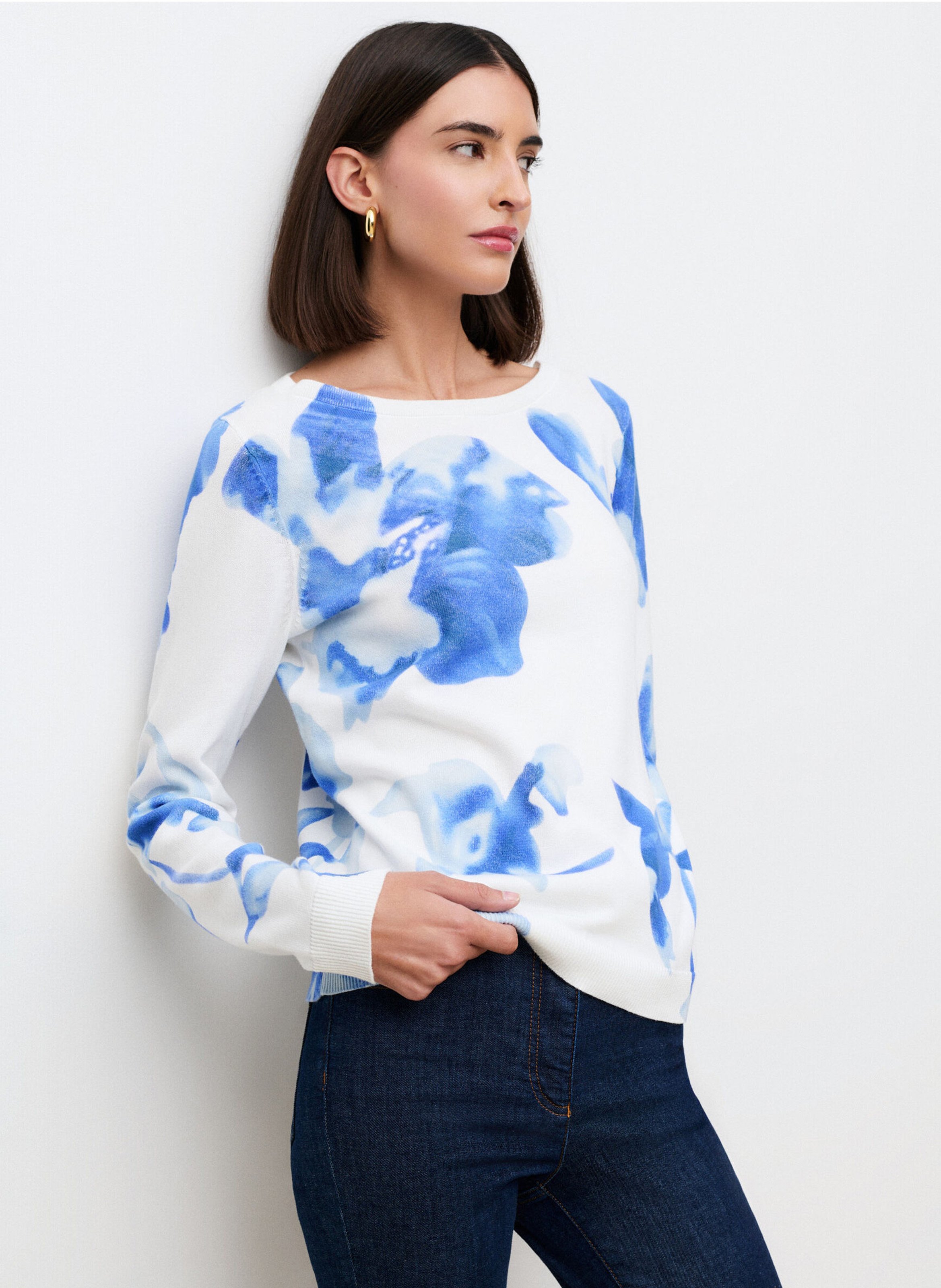 Pull moulant en coton CAROLL Bleu
