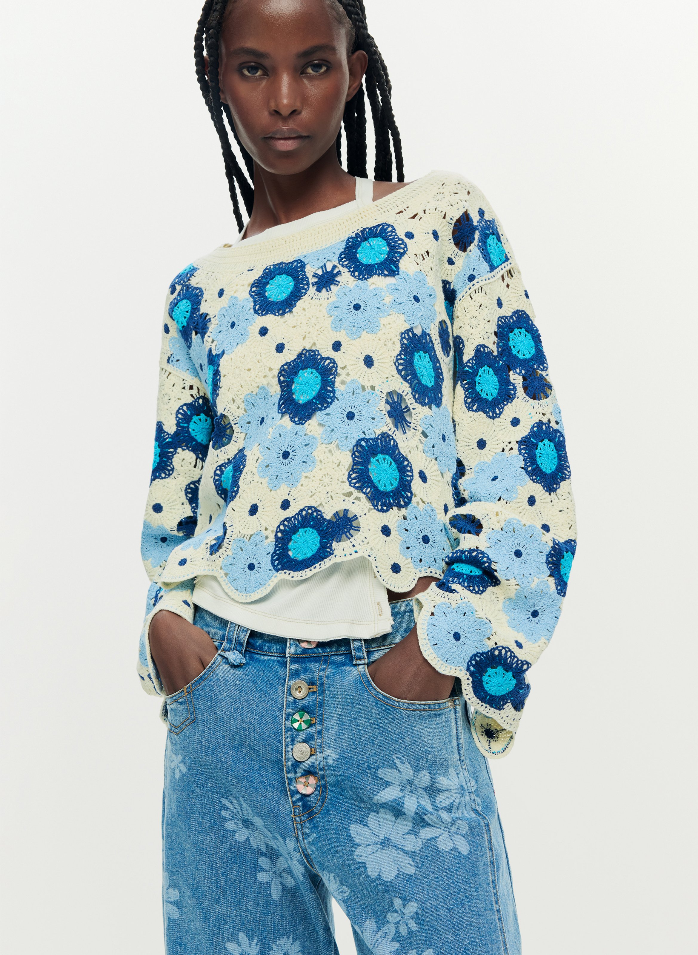 Pull col bateau en coton DESIGUAL Bleu