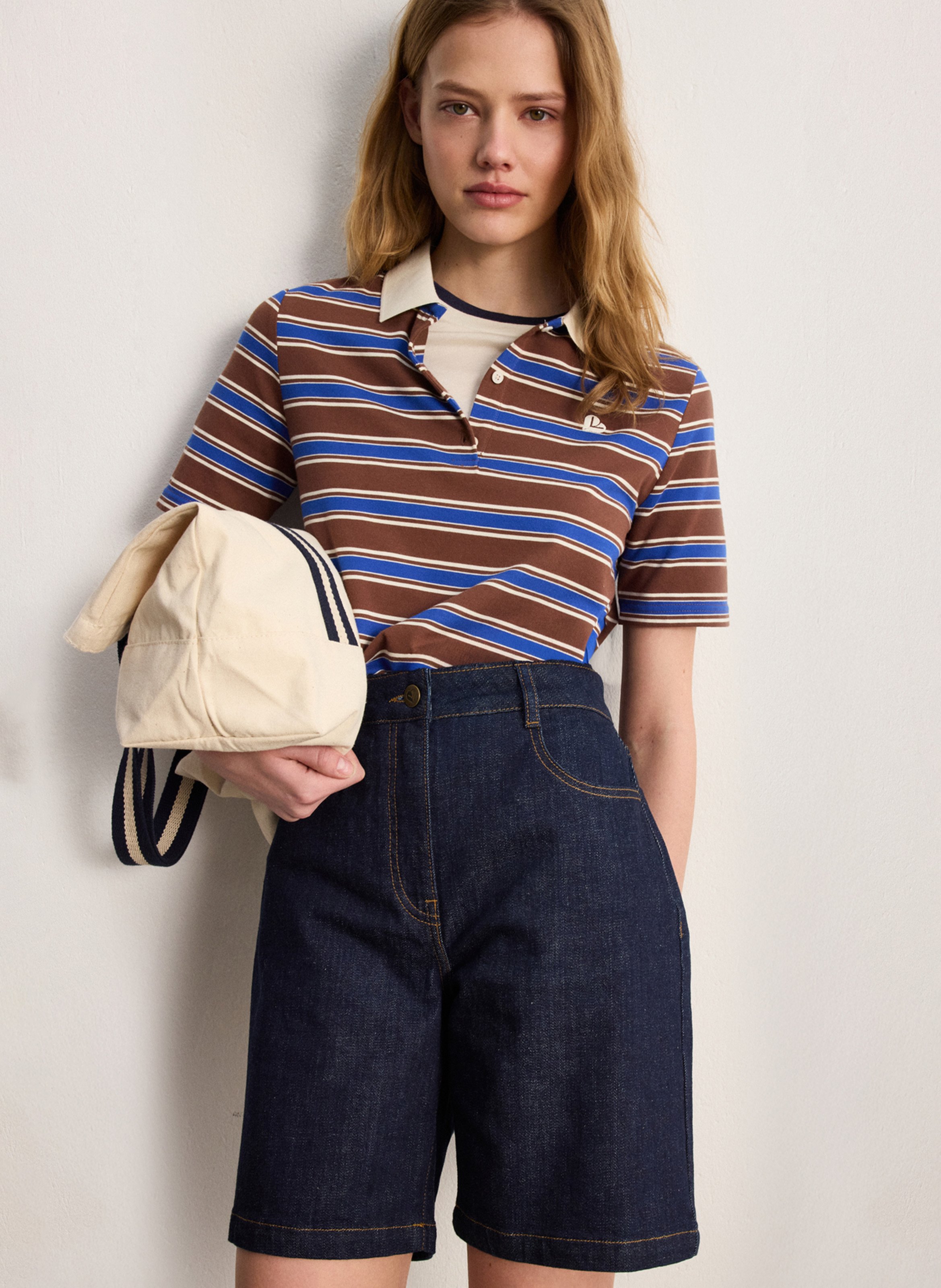 Bermuda droit en coton mélangé PABLO Blue