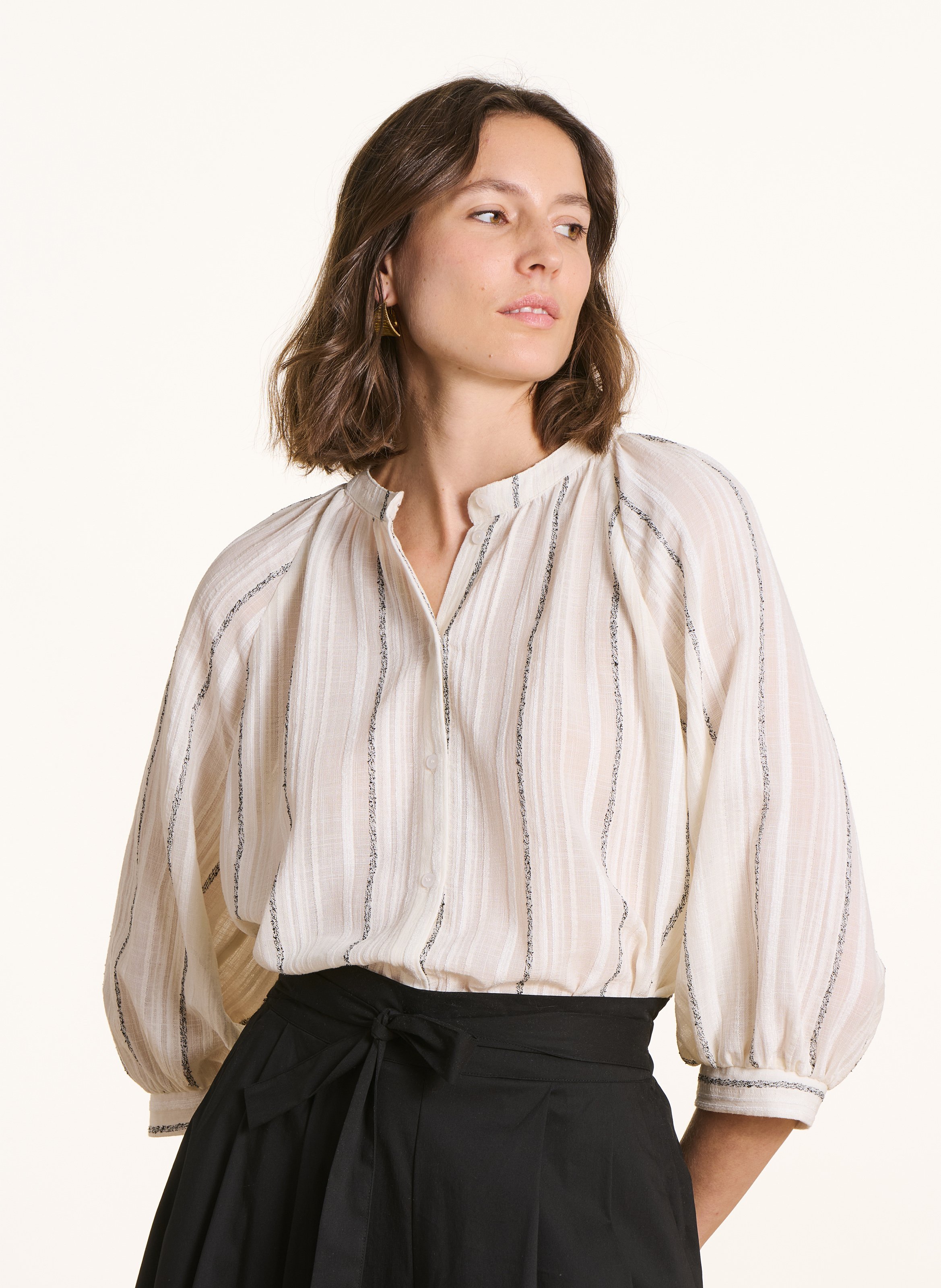 Oversized round neck striped shirt LA FEE MARABOUTEE White