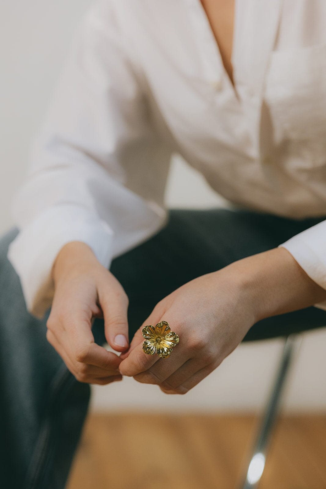 Maxi gold-plated flower ring MONSIEUR SIMONE Silver