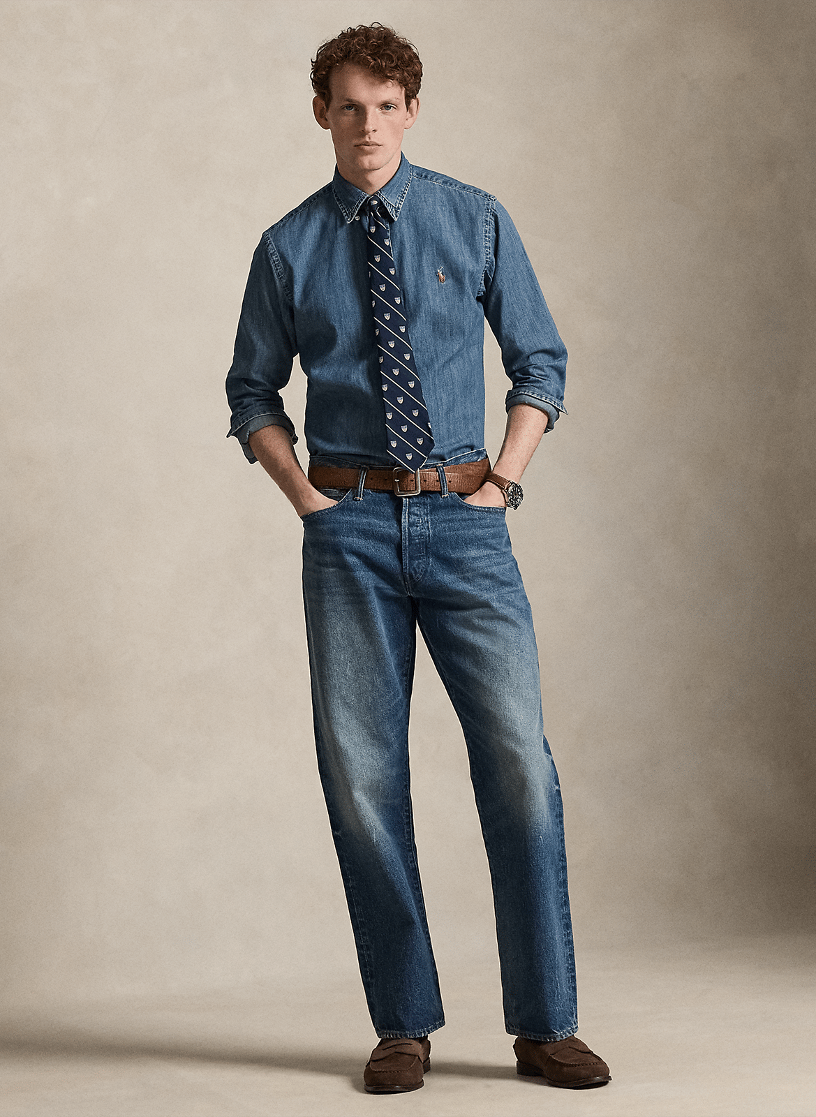 Chemise col américain regular-fit en jean POLO RALPH LAUREN Bleu