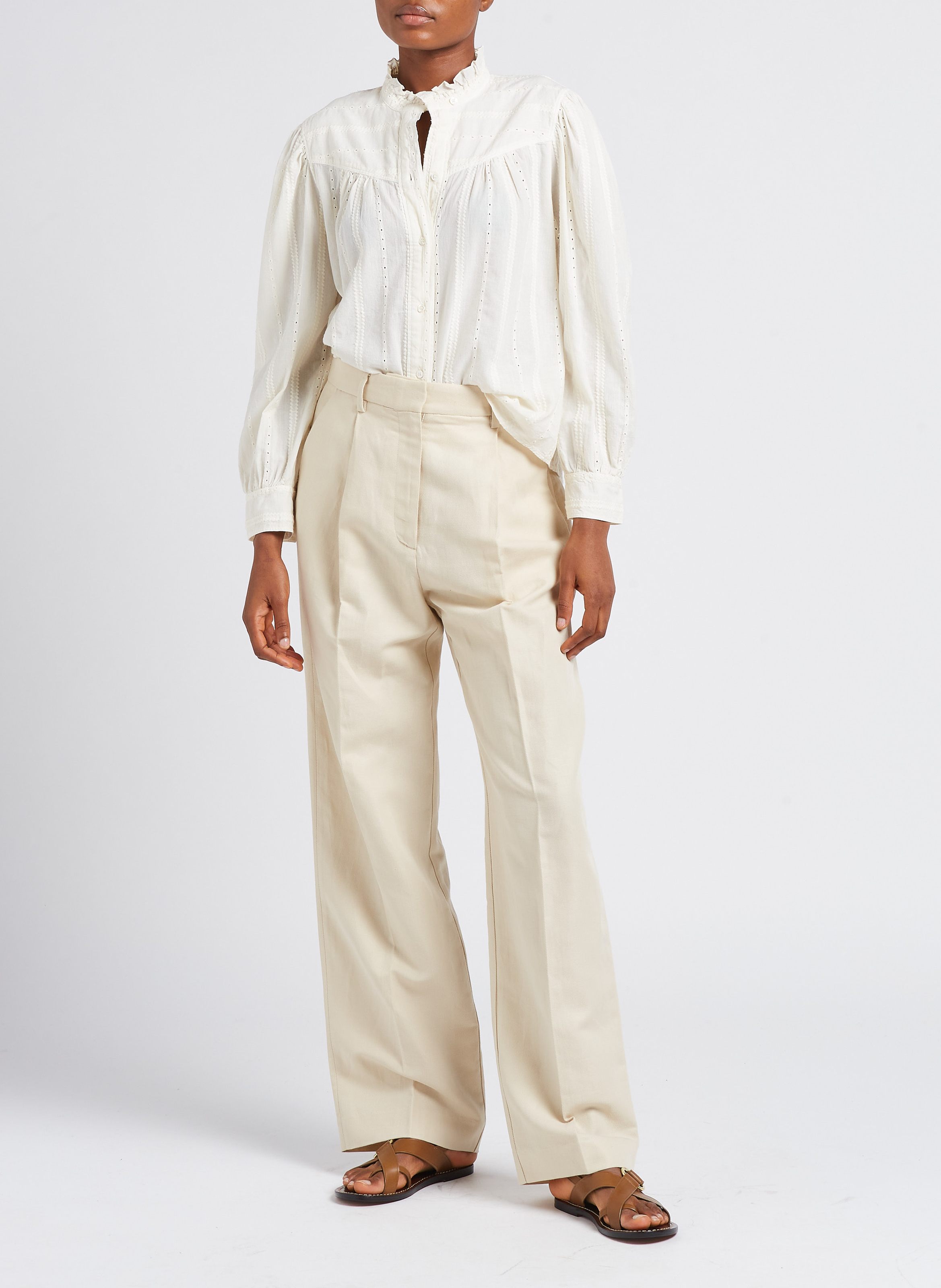 Pantalon droit en lin et coton  POMANDERE Blanc